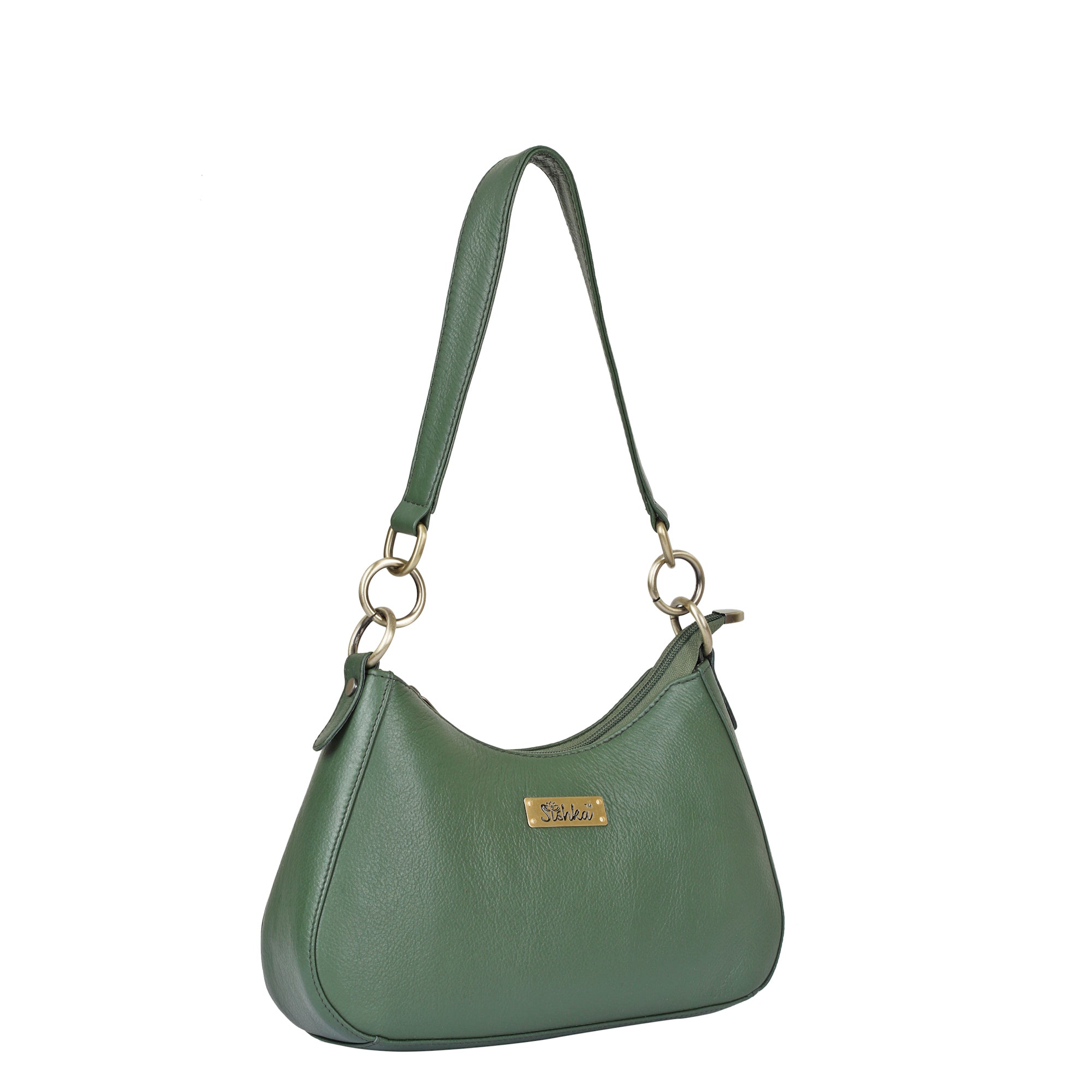 Olive Genuine Leather Half-Moon Shoulder Bag – Women’s Tote Purse