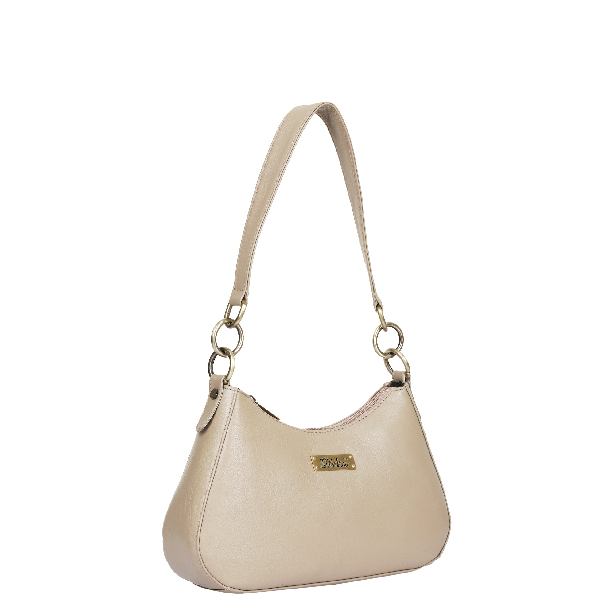 Sishka Shoulder Bag in Taupe – Stylish Hobo Purse for Women, Soft Genuine Leather Half Moon Tote with Top Zipper Closure, Perfect for Daily Use, Travel & Casual Outings.