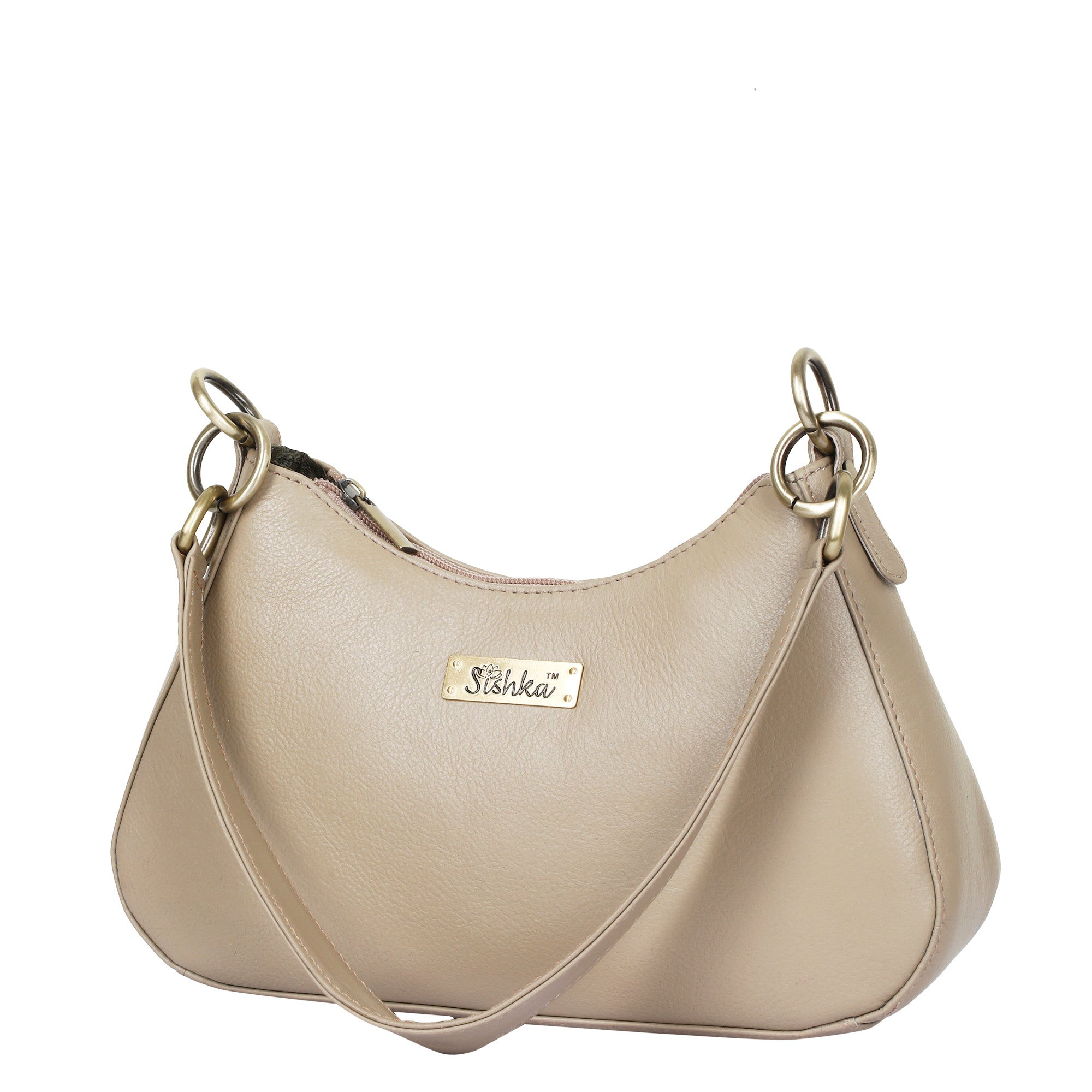 Sishka Shoulder Bag in Taupe – Stylish Hobo Purse for Women, Soft Genuine Leather Half Moon Tote with Top Zipper Closure, Perfect for Daily Use, Travel & Casual Outings.