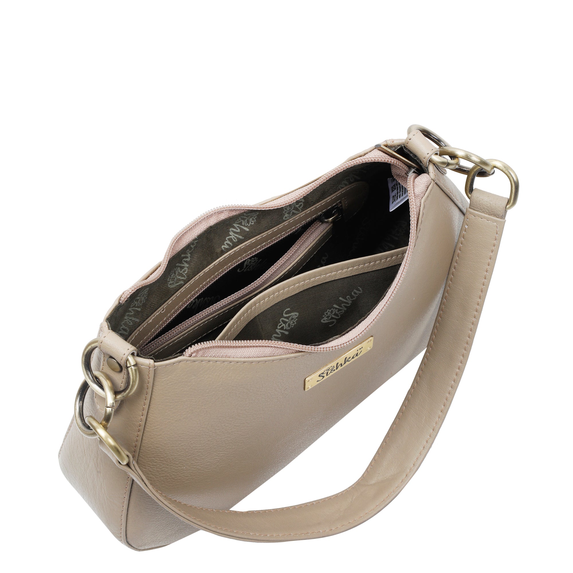 Sishka Shoulder Bag in Taupe – Stylish Hobo Purse for Women, Soft Genuine Leather Half Moon Tote with Top Zipper Closure, Perfect for Daily Use, Travel & Casual Outings.