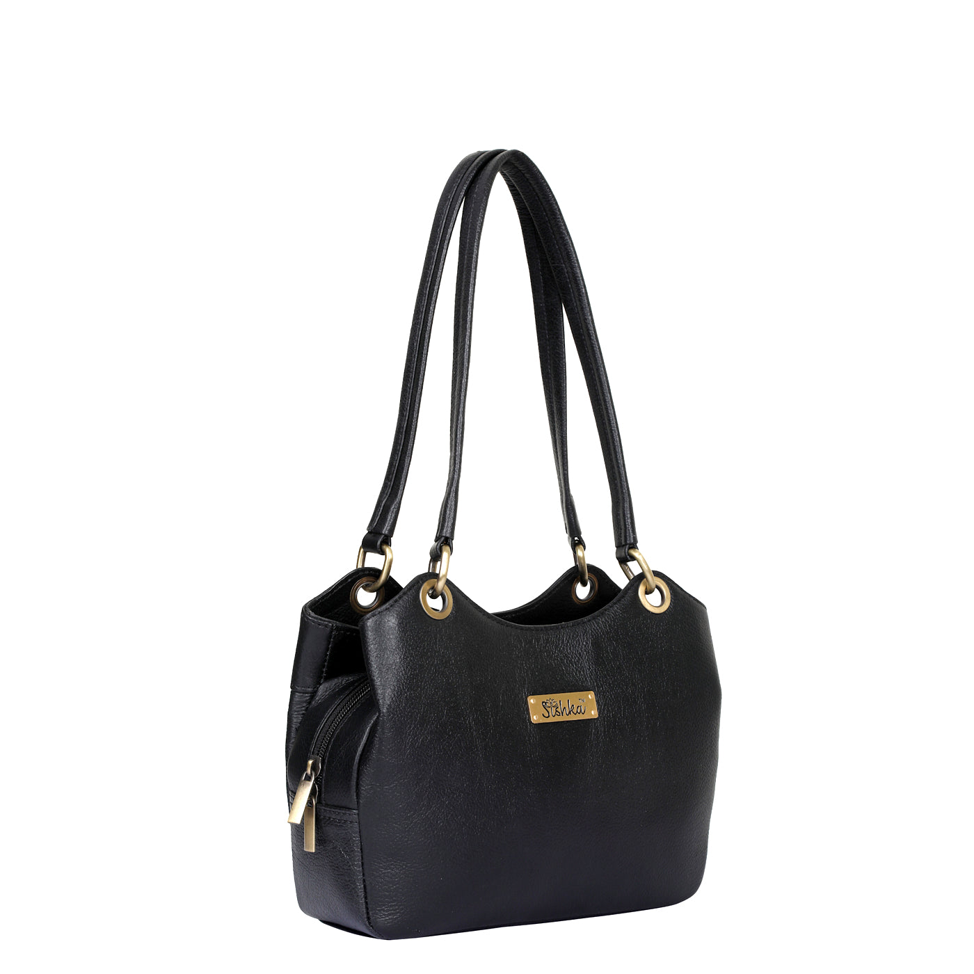 Sishka Black Genuine Leather Satchel Handbag, Tote Shoulder Bag for Women, Designer Top Handle Purse,Ladies Leather Bag – H 7.75" x W 9" x D 2.75"