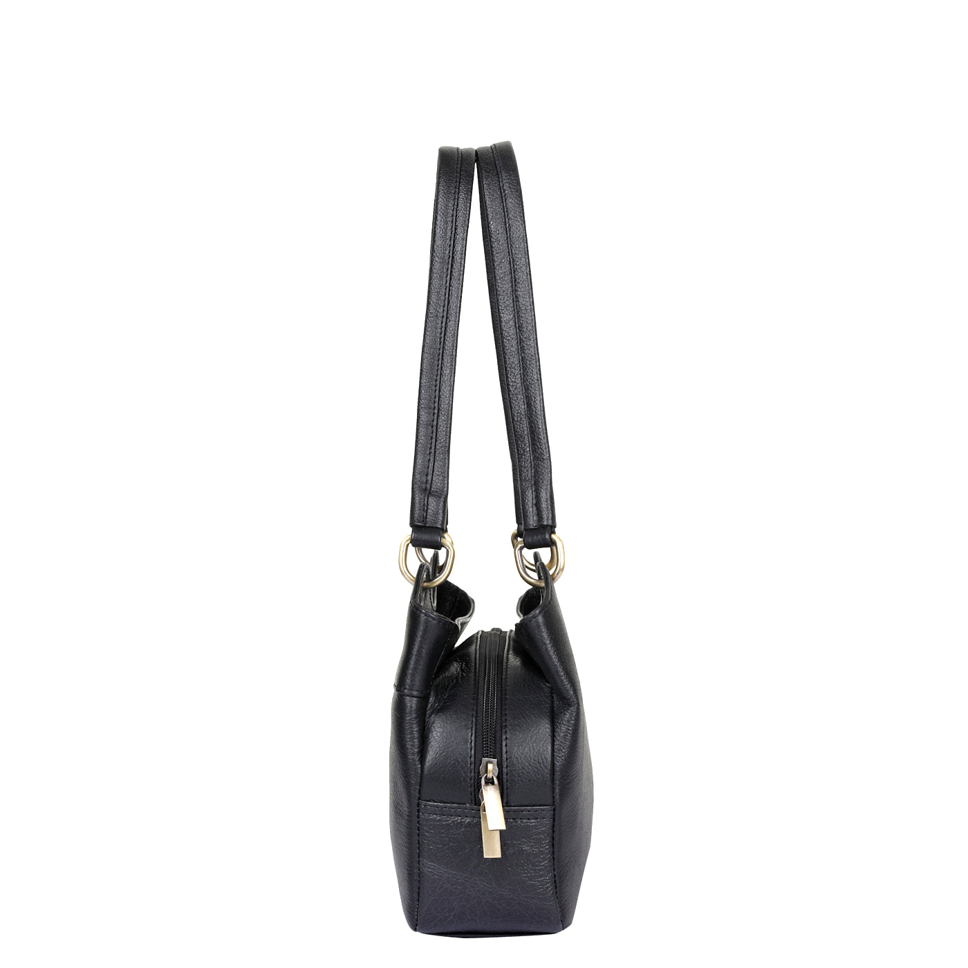 Sishka Black Genuine Leather Satchel Handbag, Tote Shoulder Bag for Women, Designer Top Handle Purse,Ladies Leather Bag – H 7.75" x W 9" x D 2.75"