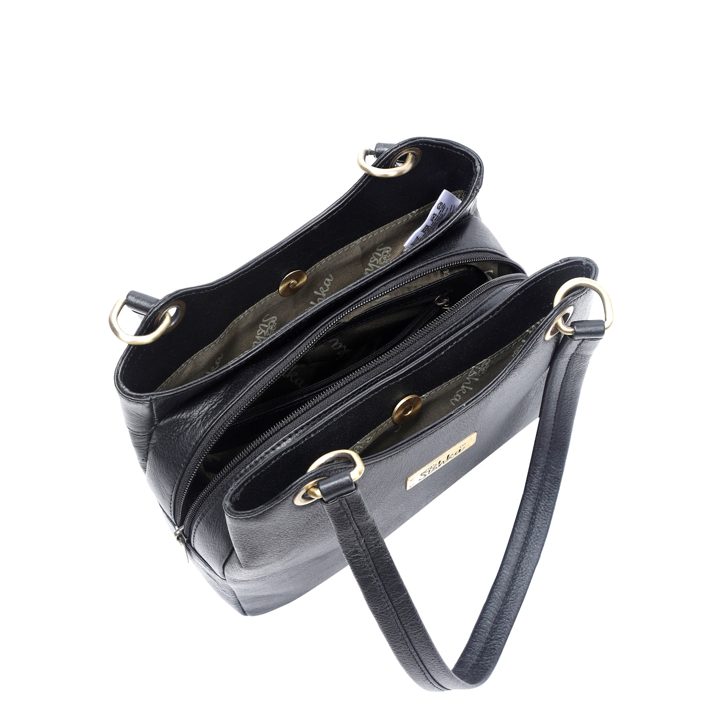 Sishka Black Genuine Leather Satchel Handbag, Tote Shoulder Bag for Women, Designer Top Handle Purse,Ladies Leather Bag – H 7.75" x W 9" x D 2.75"