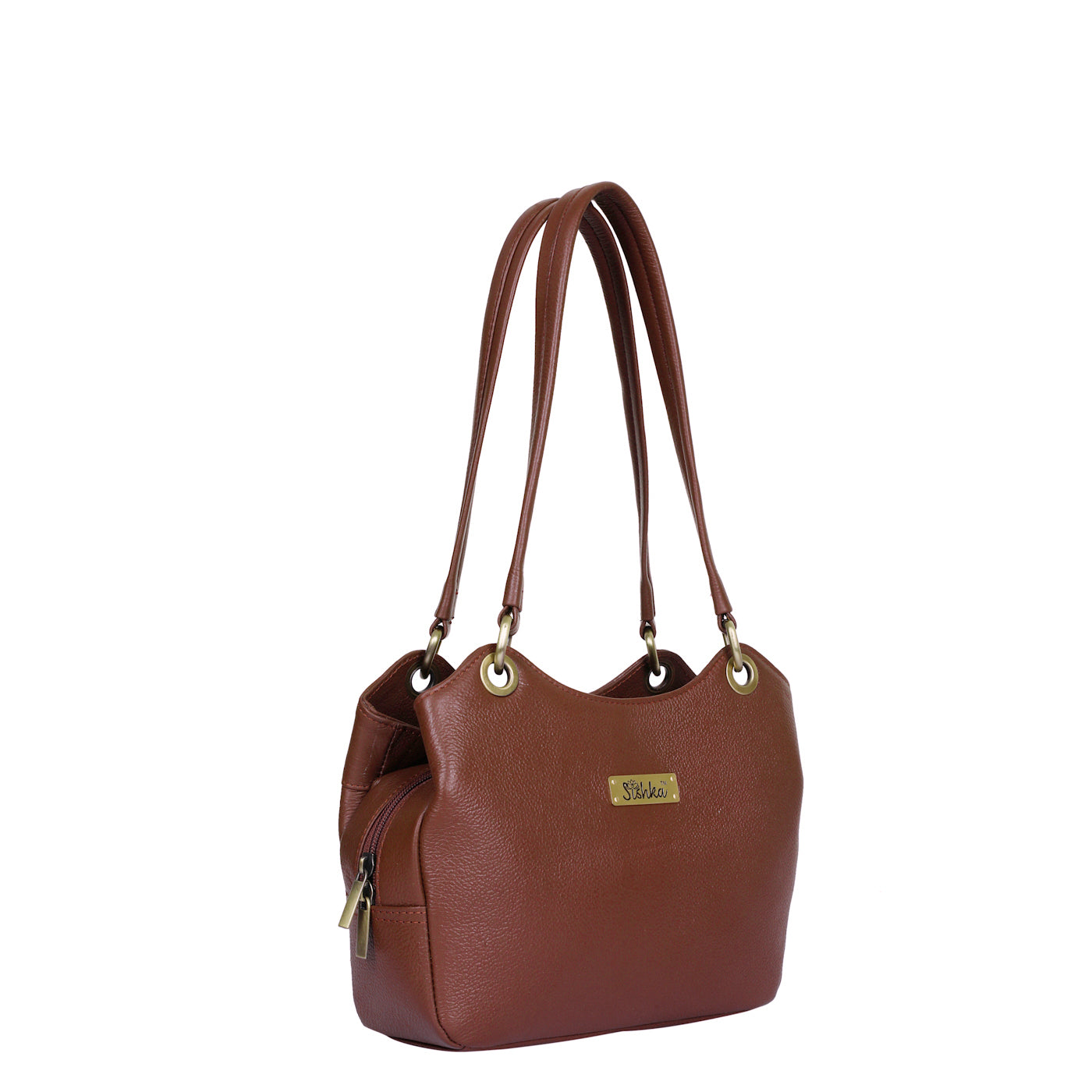 Brown Women's Genuine Leather Satchel Bag, Tote Purses and Handbags Trendy Ladies Shoulder Tote Bag for Work, Office Party by Sishka (H 7.75" x W 9" x D 2.75")