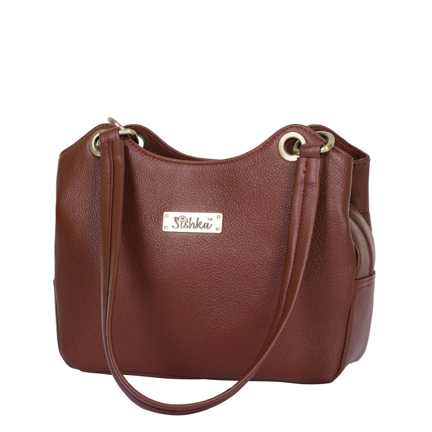Brown Women's Genuine Leather Satchel Bag, Tote Purses and Handbags Trendy Ladies Shoulder Tote Bag for Work, Office Party by Sishka (H 7.75" x W 9" x D 2.75")