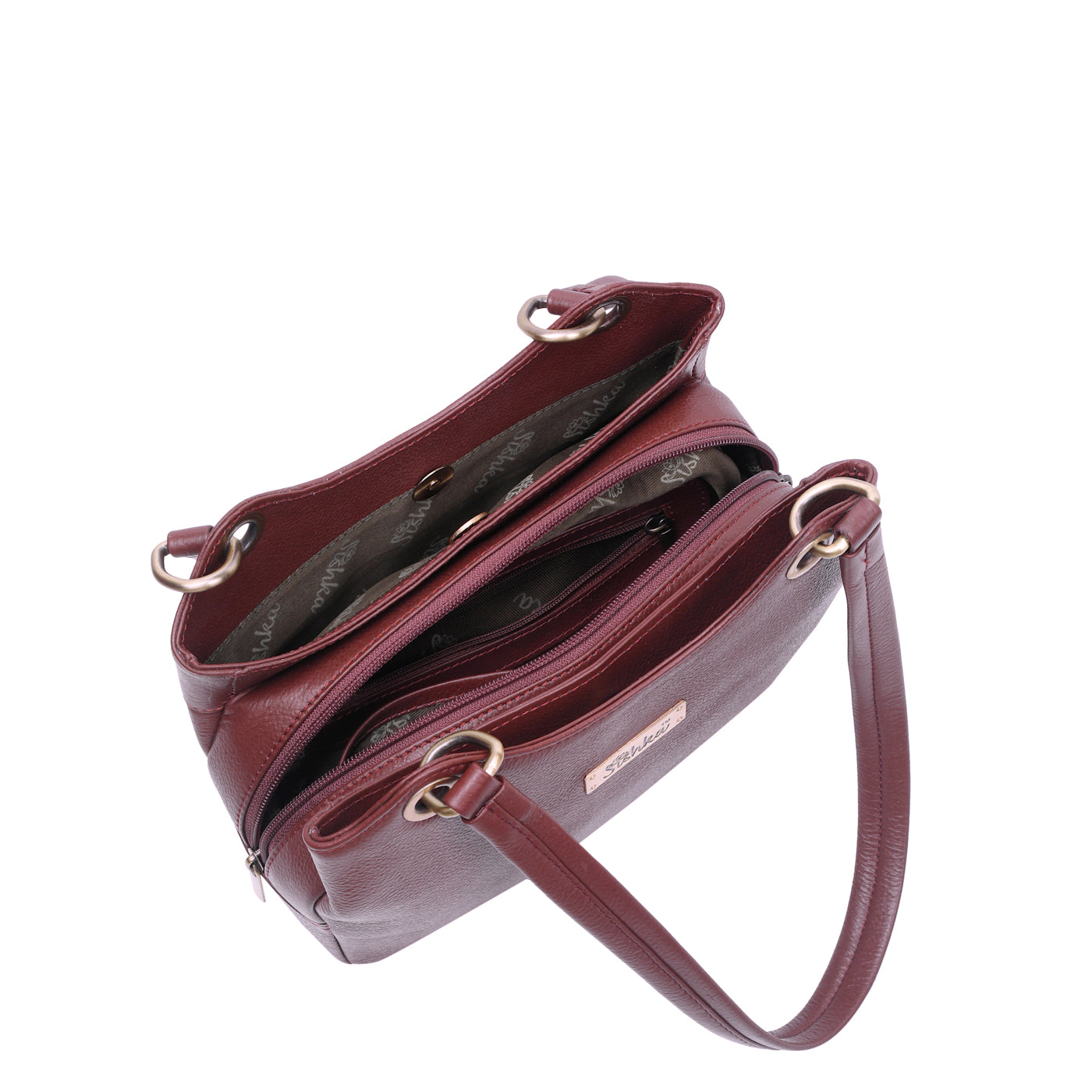 Sishka Cherry Red Women's Genuine Leather Satchel Bag, Round Handle Tote Purse, Designer Shoulder Handbag, Ladies Leather Bag, Stylish Top Handle Bag, Elegant Leather Purse for Ladies.