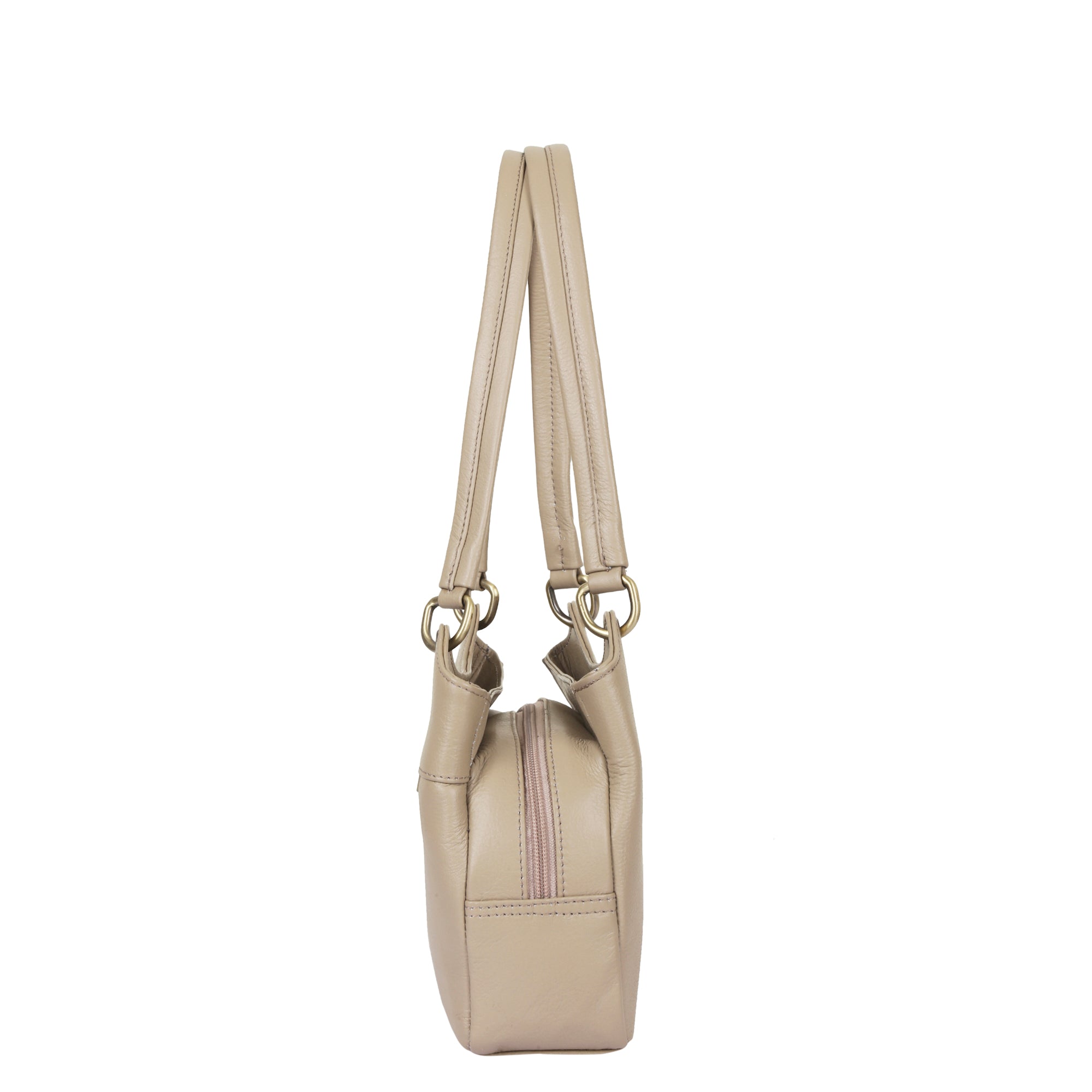 Sishka Taupe Women's Genuine Leather Satchel Bag, Trendy Crossbody Tote, Fashionable Shoulder Handbag, Stylish Top Handle Purse, Elegant Everyday Leather Bag – H 7.75" x W 9" x D 2.75".