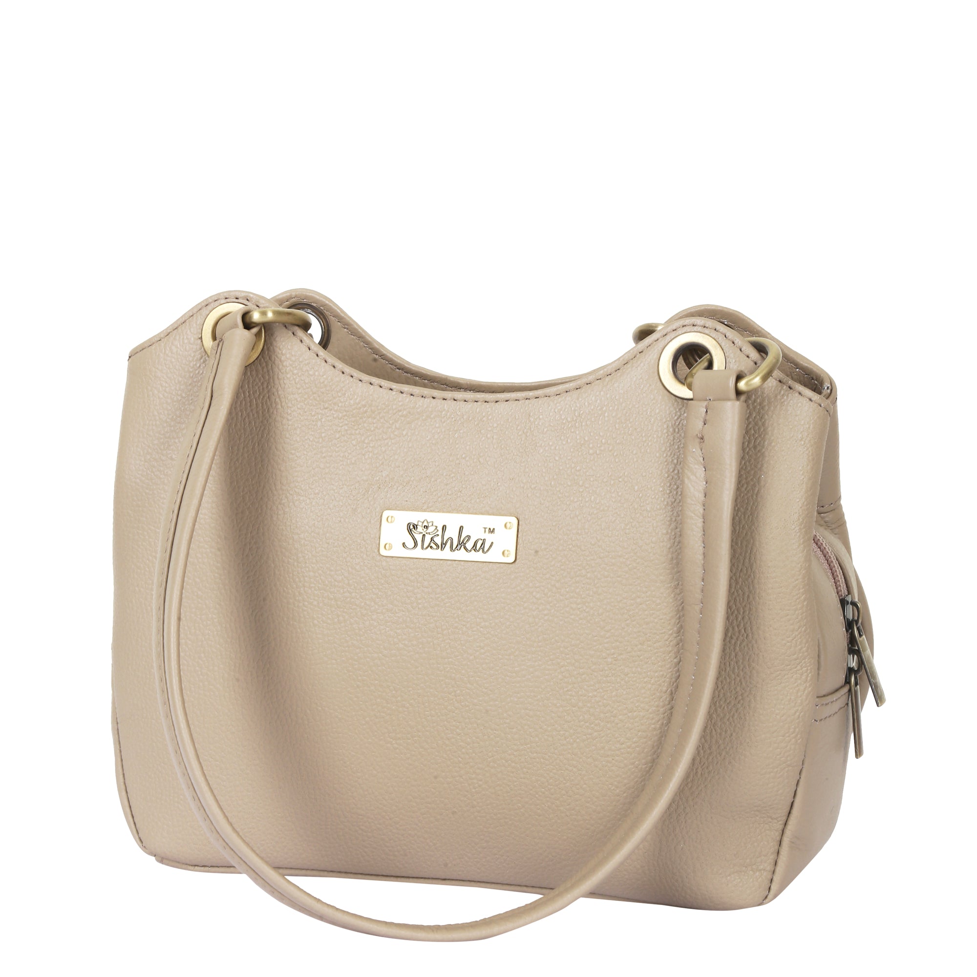 Sishka Taupe Women's Genuine Leather Satchel Bag, Trendy Crossbody Tote, Fashionable Shoulder Handbag, Stylish Top Handle Purse, Elegant Everyday Leather Bag – H 7.75" x W 9" x D 2.75".