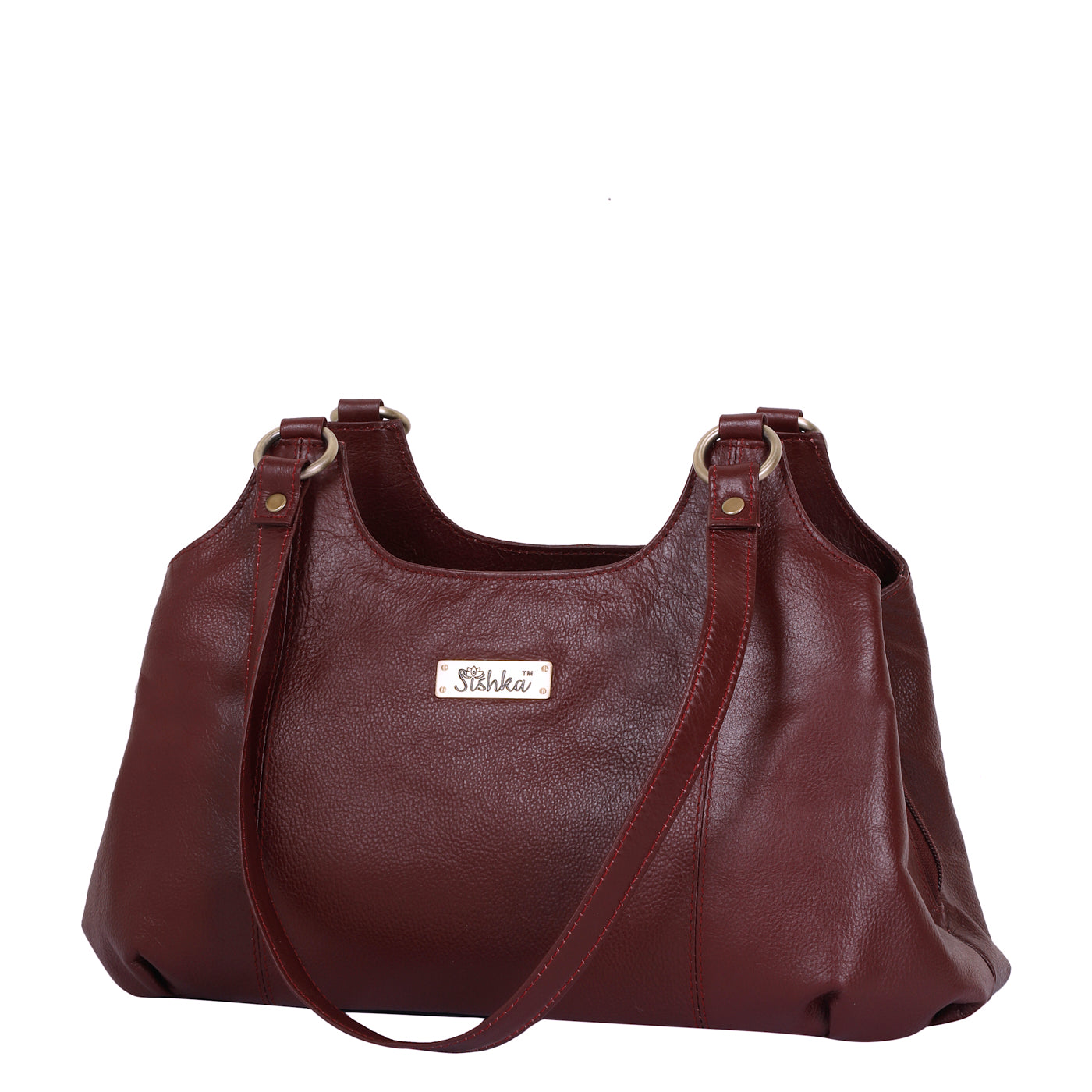 Cherry Red Satchel Bag by Sishka – Genuine Leather Shoulder Bag, Stylish Tote Purse for Ladies, Elegant Top Handle Handbag, Designer Leather Purse for Women (H 9" x W 13.5" x D 5").