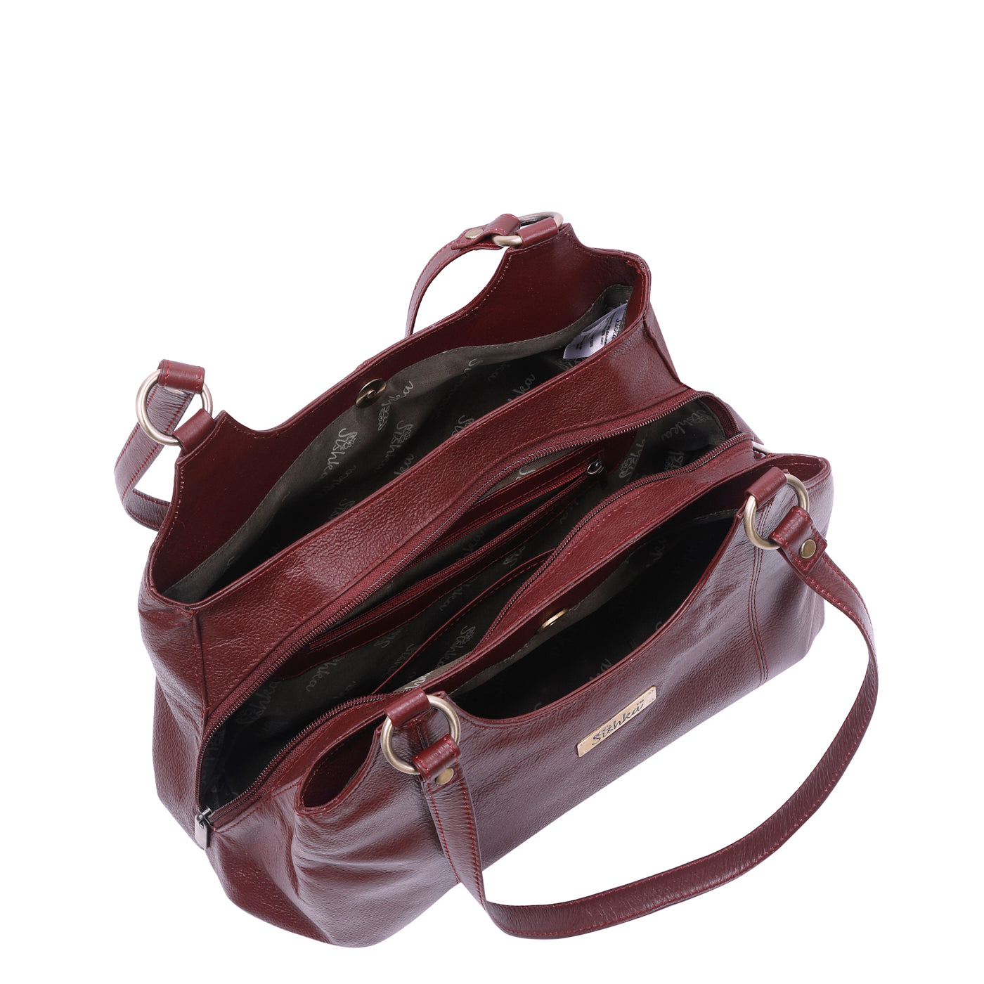 Cherry Red Satchel Bag by Sishka – Genuine Leather Shoulder Bag, Stylish Tote Purse for Ladies, Elegant Top Handle Handbag, Designer Leather Purse for Women (H 9" x W 13.5" x D 5").