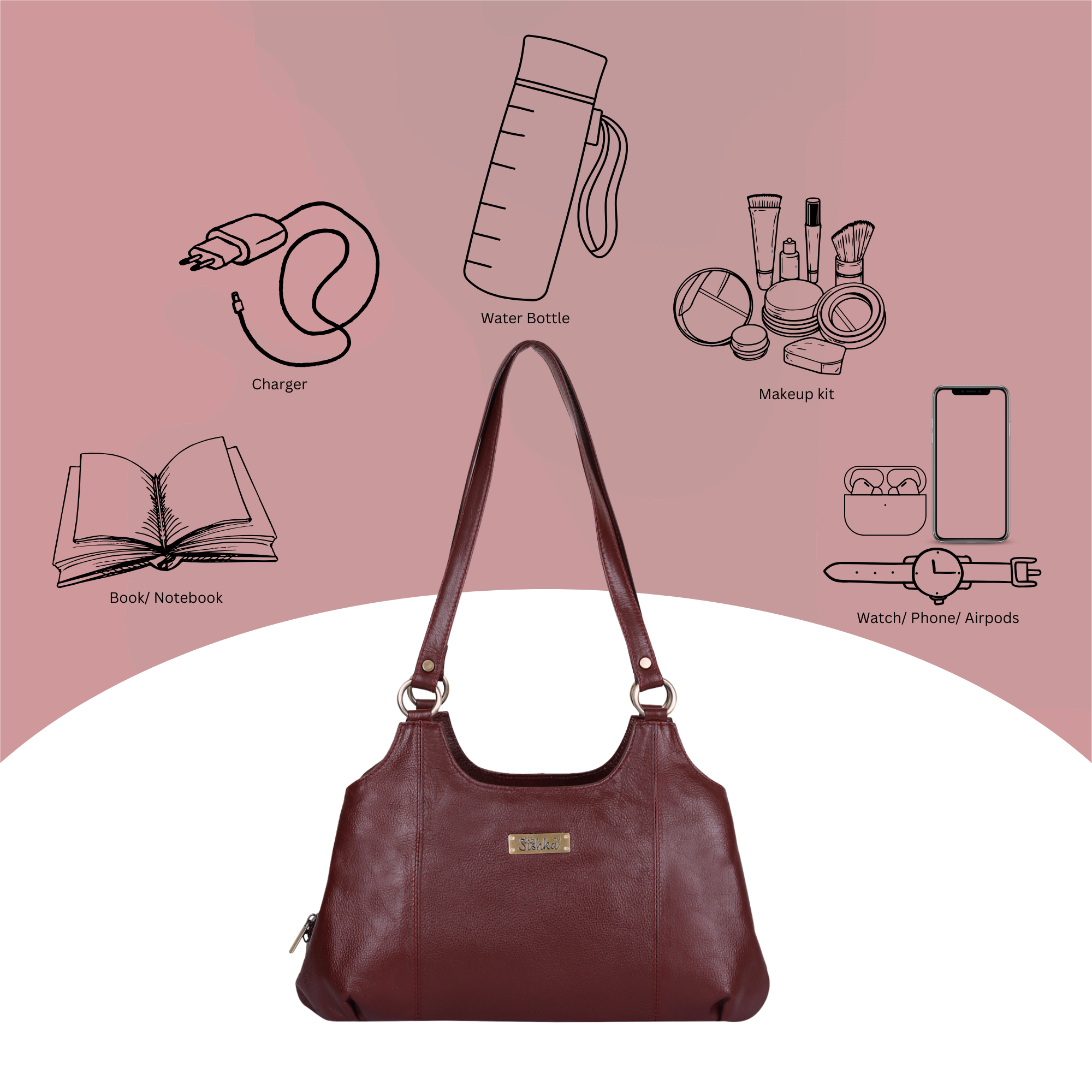 Cherry Red Satchel Bag by Sishka – Genuine Leather Shoulder Bag, Stylish Tote Purse for Ladies, Elegant Top Handle Handbag, Designer Leather Purse for Women (H 9" x W 13.5" x D 5").