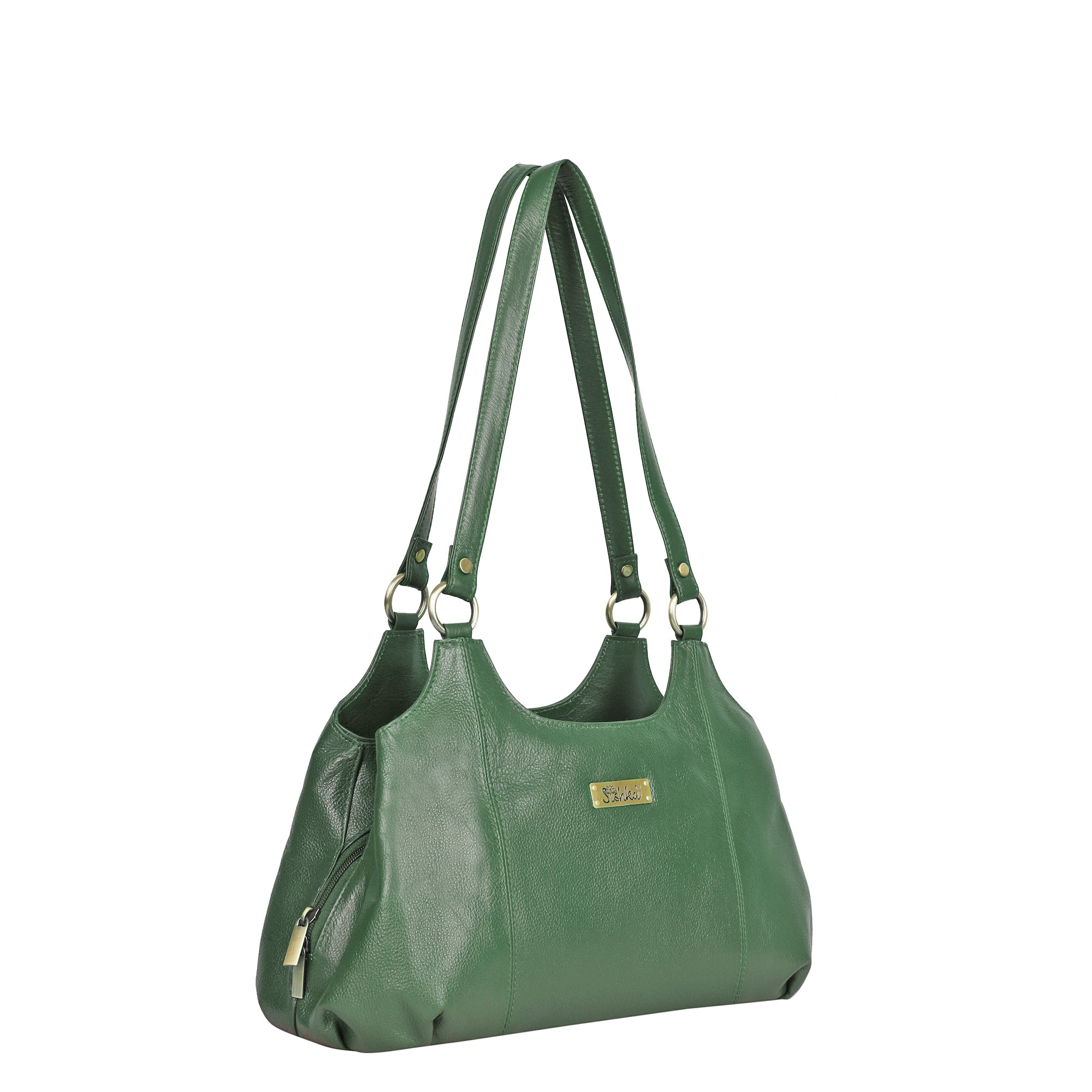 Olive Satchel Bag by Sishka – Genuine Leather Shoulder Bag, Trendy Tote Purse for Women, Stylish Handle Handbag, Elegant Designer Leather Purse for Ladies (H 9" x W 13.5" x D 5")