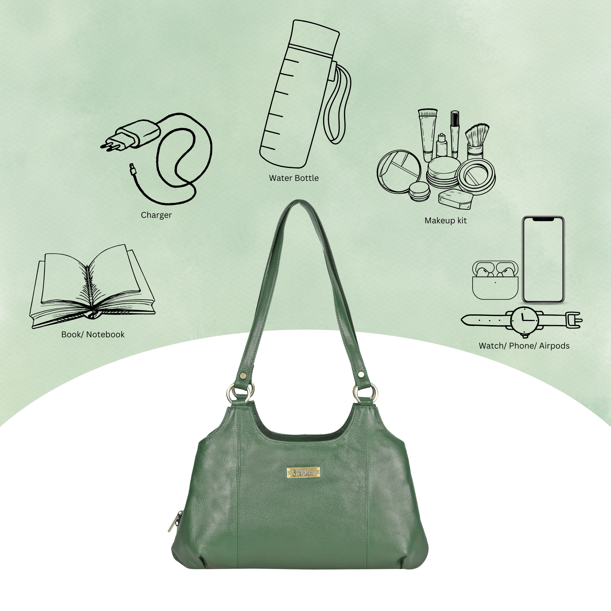 Olive Satchel Bag by Sishka – Genuine Leather Shoulder Bag, Trendy Tote Purse for Women, Stylish Handle Handbag, Elegant Designer Leather Purse for Ladies (H 9" x W 13.5" x D 5")