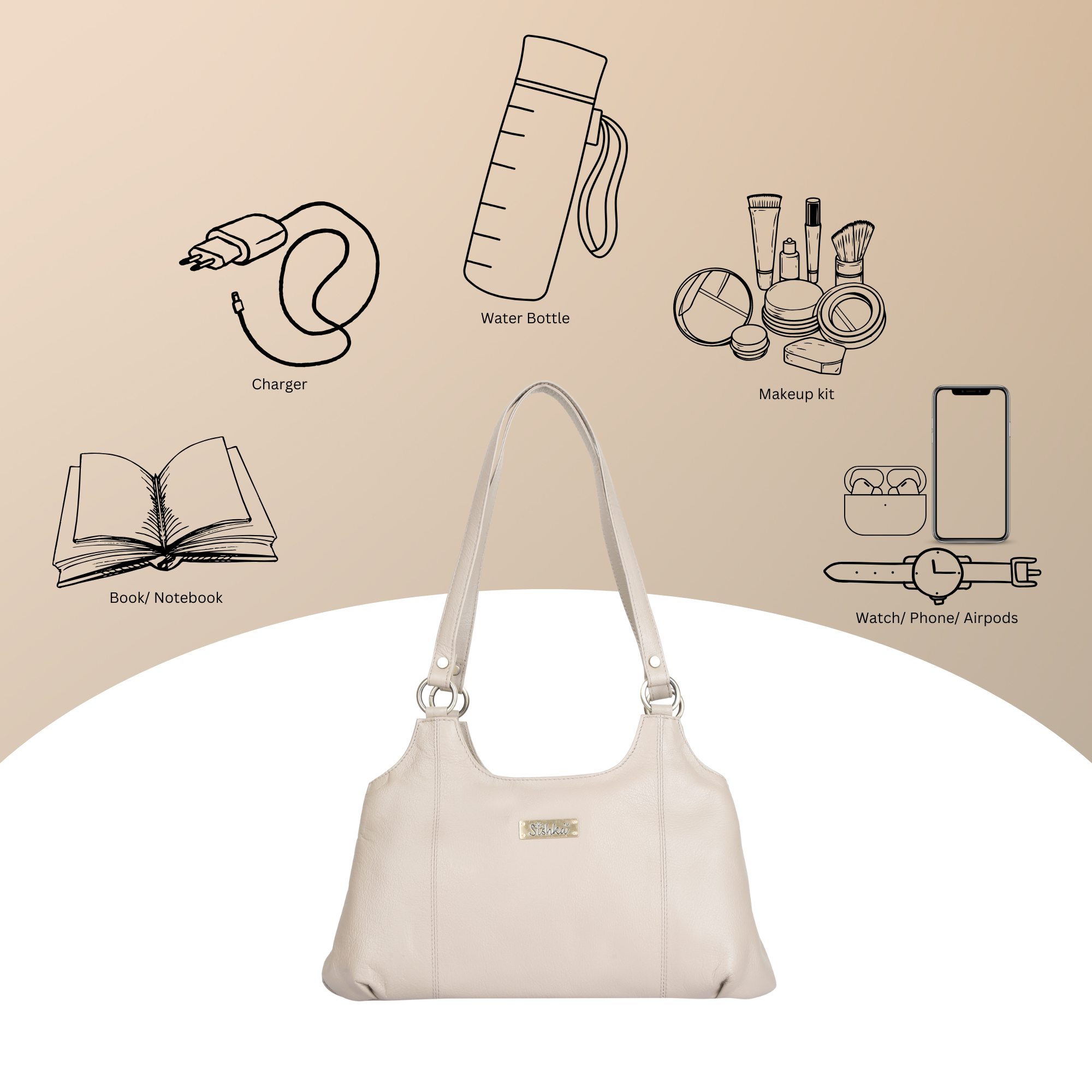 Ladies Genuine Leather Shoulder Bag – Taupe Colour Tote Purse, Handbag for Work, Travel & Daily Use