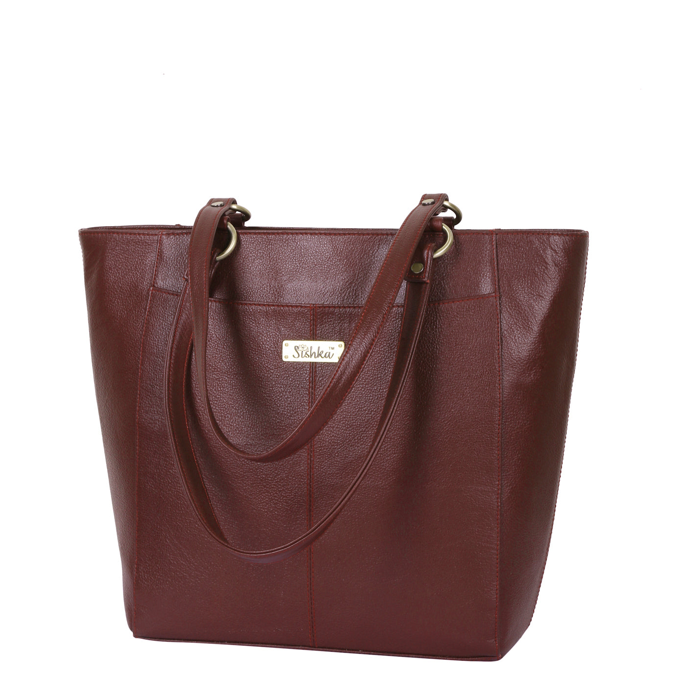 Sishka Brown Tote Bag for Women – Classic Genuine Leather Shoulder Handbag, Spacious Top Handle Satchel, Elegant Ladies Purse for Office, Travel, Parties & Everyday Use (H 12" x W 15.25" x D 4.75").