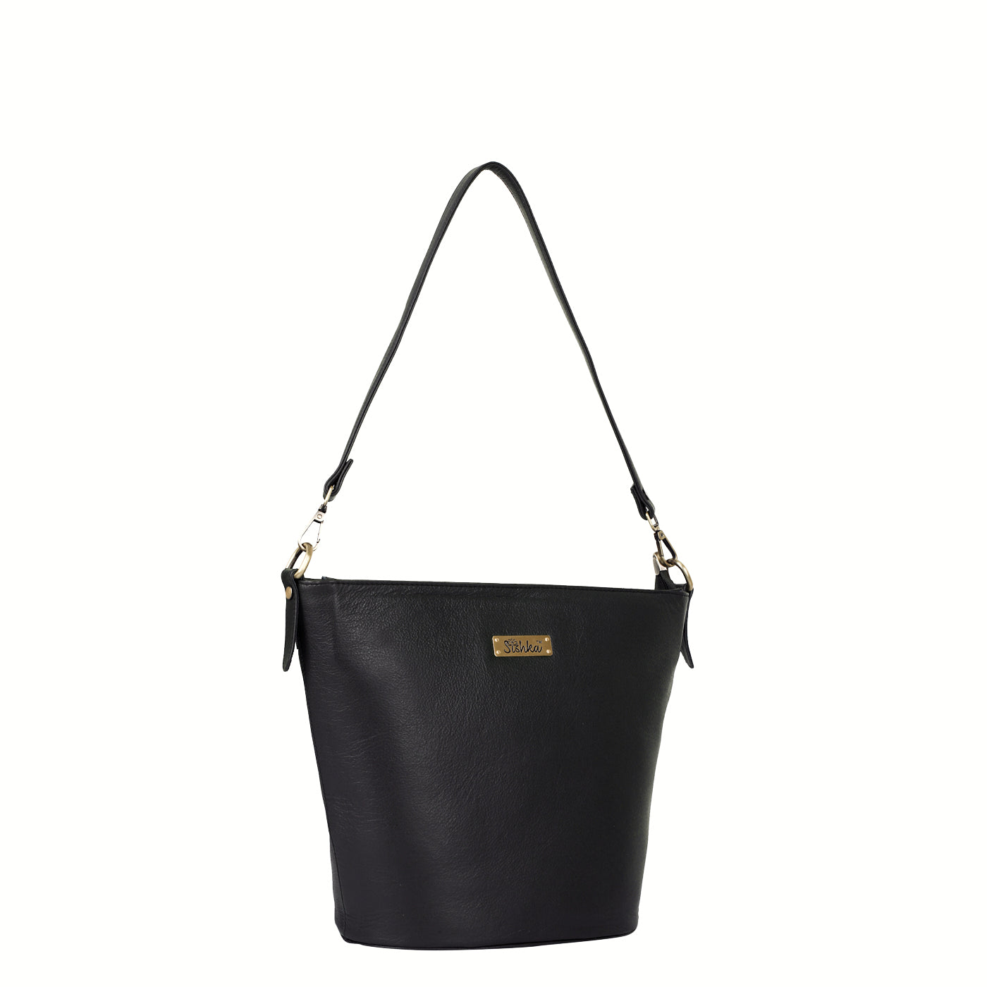 Sishka Black Genuine Leather Bucket Hobo Bag for Women – Stylish Tote Shoulder Handbag, Spacious Satchel Purse, Perfect for Office, Events, Casual Outings & Travel (H 9.87" x W 13" x D 5.25").