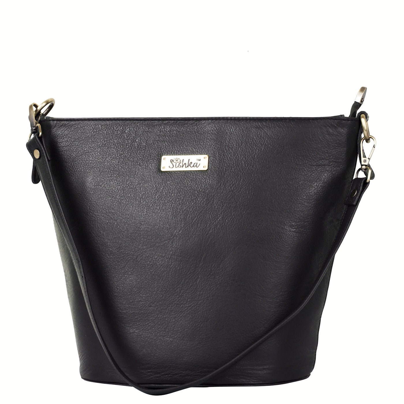 Sishka Black Genuine Leather Bucket Hobo Bag for Women – Stylish Tote Shoulder Handbag, Spacious Satchel Purse, Perfect for Office, Events, Casual Outings & Travel (H 9.87" x W 13" x D 5.25").