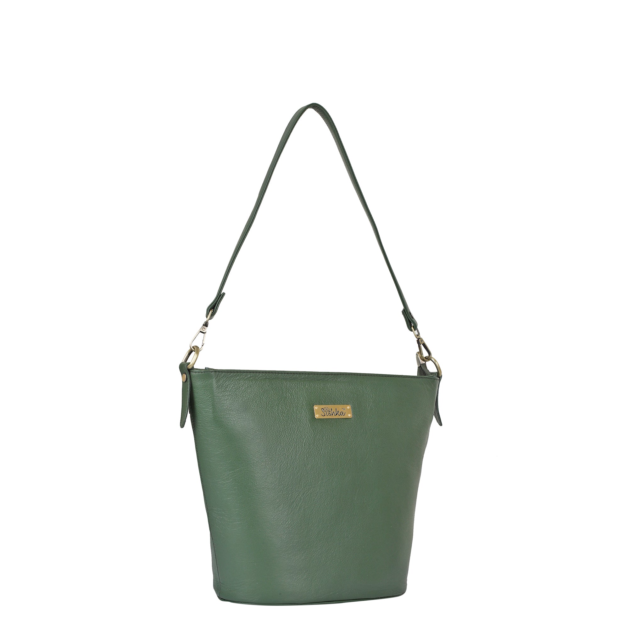 Olive Genuine Leather Bucket Hobo Bag for Women – Trendy Tote Shoulder Purse, Stylish Handbag, Spacious Satchel for Office, Parties, Casual Outings & Trips (H 9.87" x W 13" x D 5.25") | Sishka