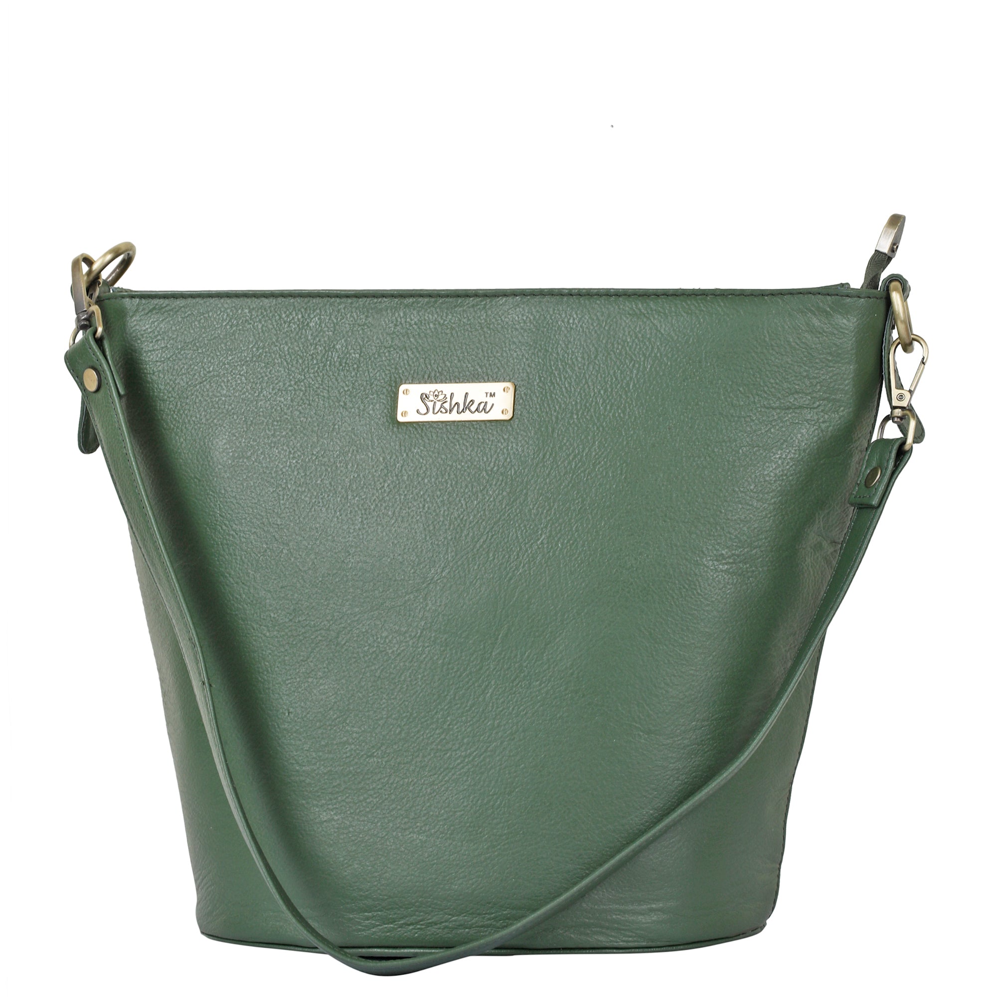 Olive Genuine Leather Bucket Hobo Bag for Women – Trendy Tote Shoulder Purse, Stylish Handbag, Spacious Satchel for Office, Parties, Casual Outings & Trips (H 9.87" x W 13" x D 5.25") | Sishka