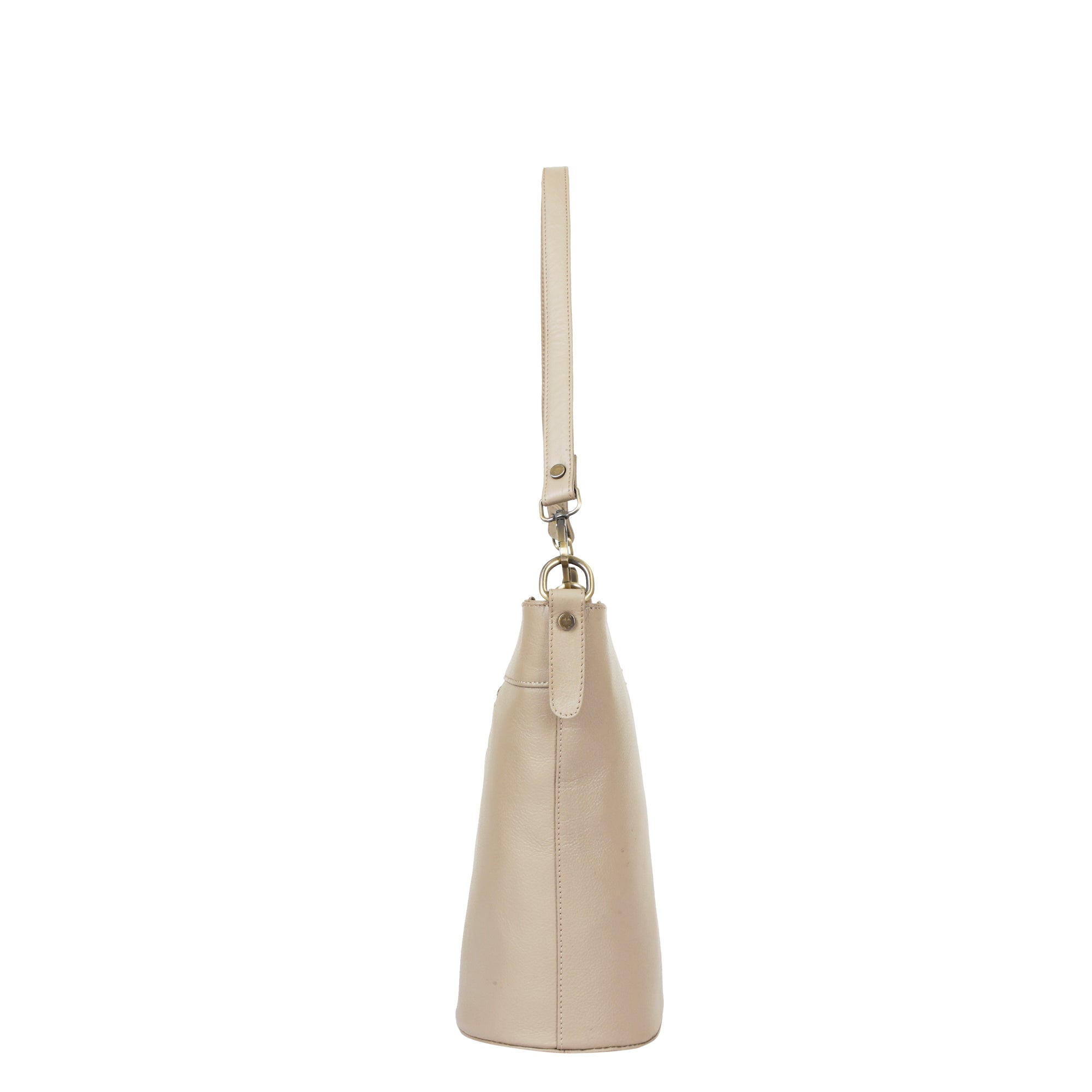 Taupe Genuine Leather Bucket Hobo Bag for Women – Elegant Shoulder Tote Purse