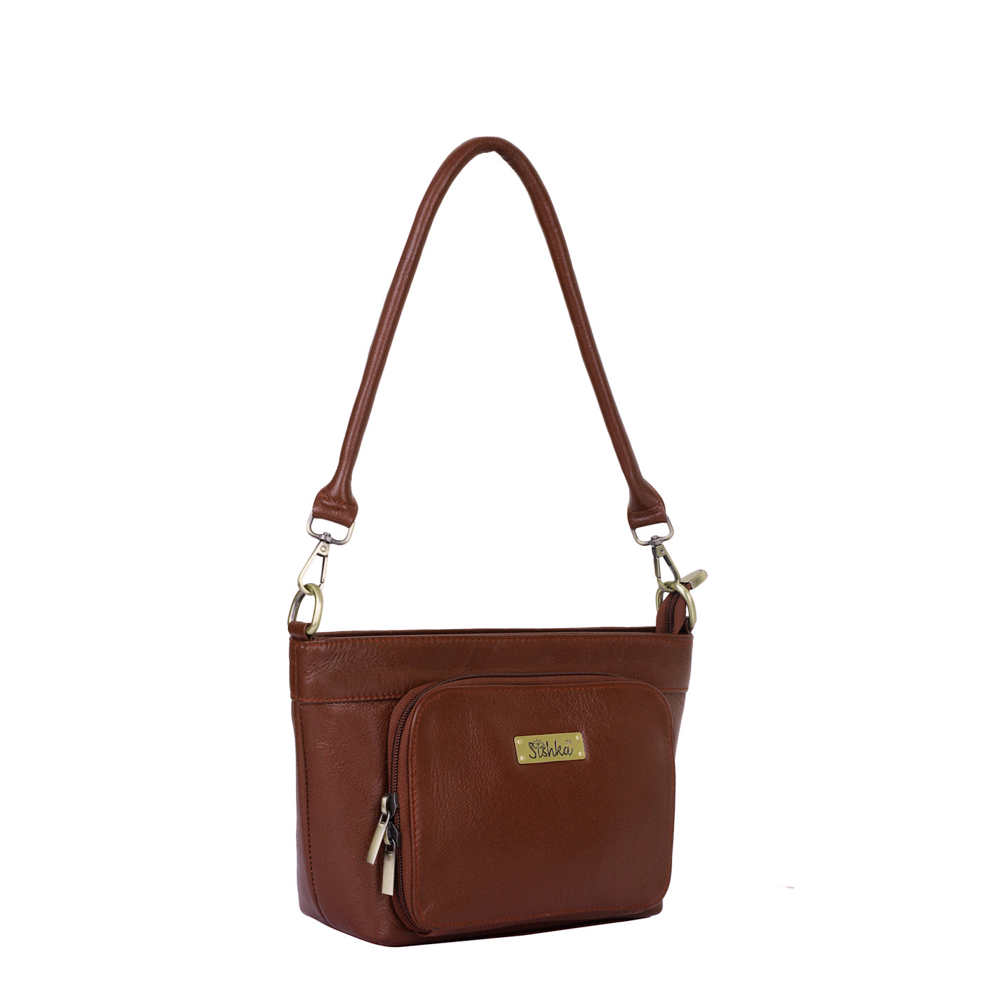 Brown Genuine Leather Shoulder Handbag – Women’s Tote with Front Pocket