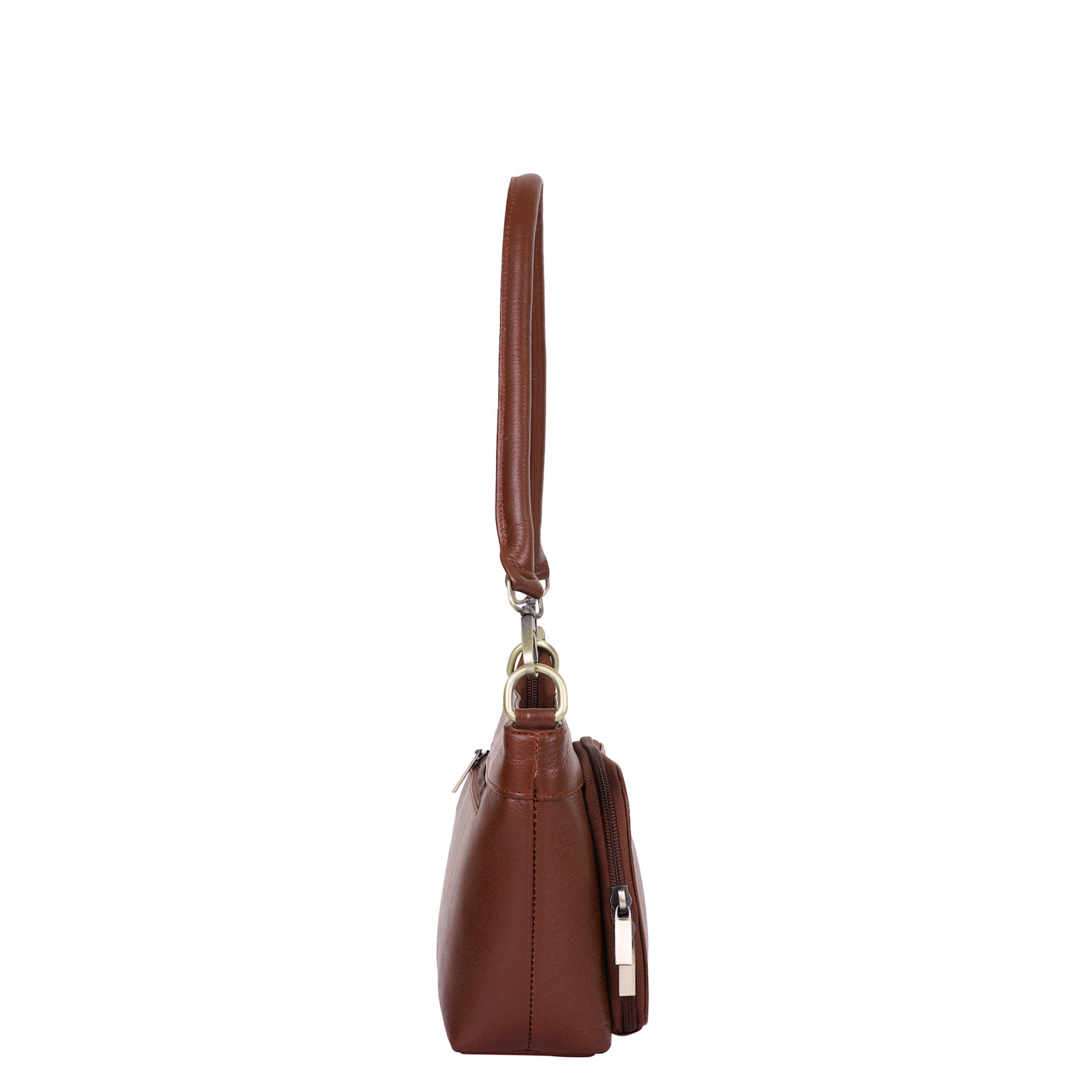 Brown Genuine Leather Shoulder Handbag – Women’s Tote with Front Pocket