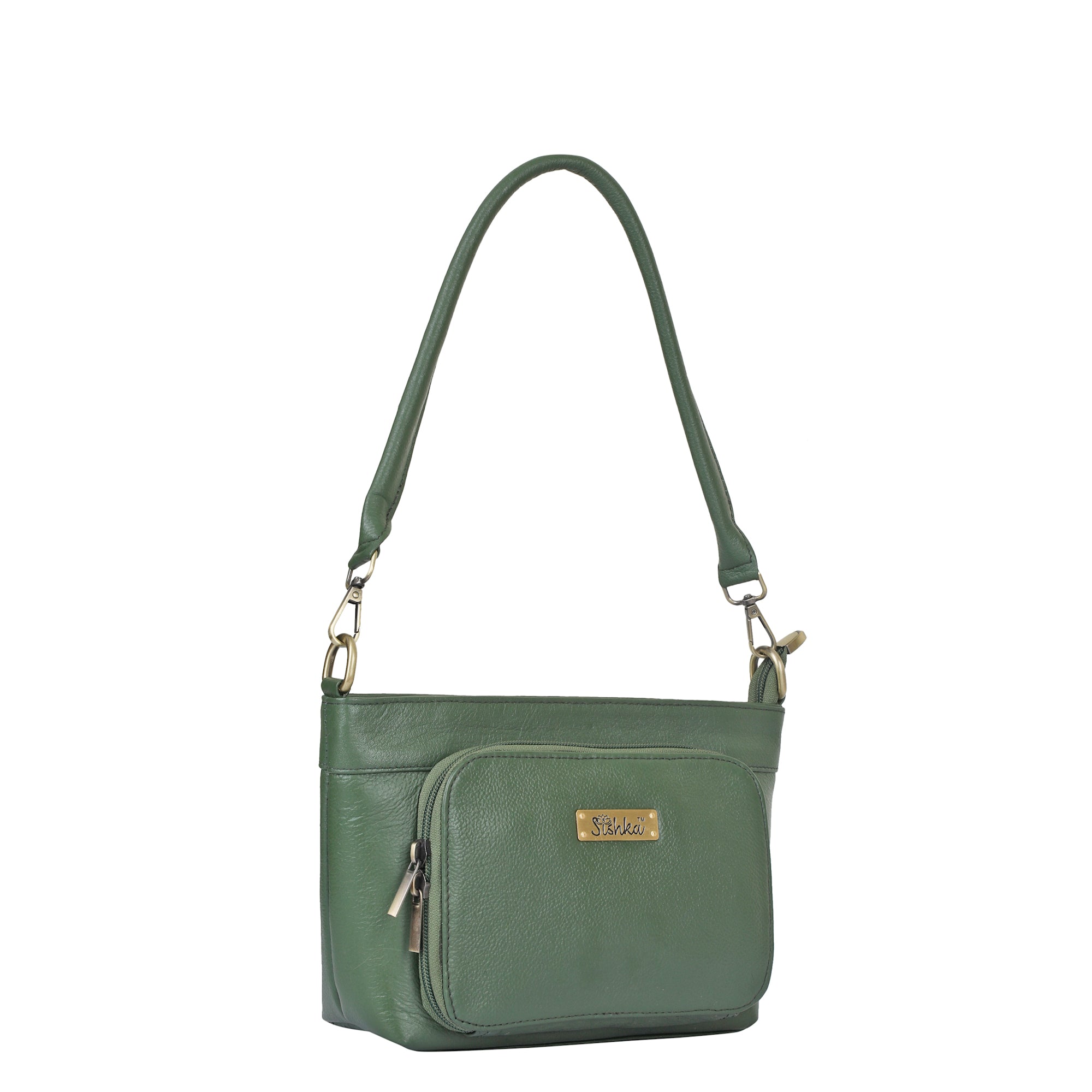 Sishka Olive Shoulder Bag for Women – Elegant Genuine Leather Hobo Handbag Tote with Top Zipper Closure, Perfect for Daily Use, Travel & Casual Outings (H 6.25" x W 10.5" x D 4").