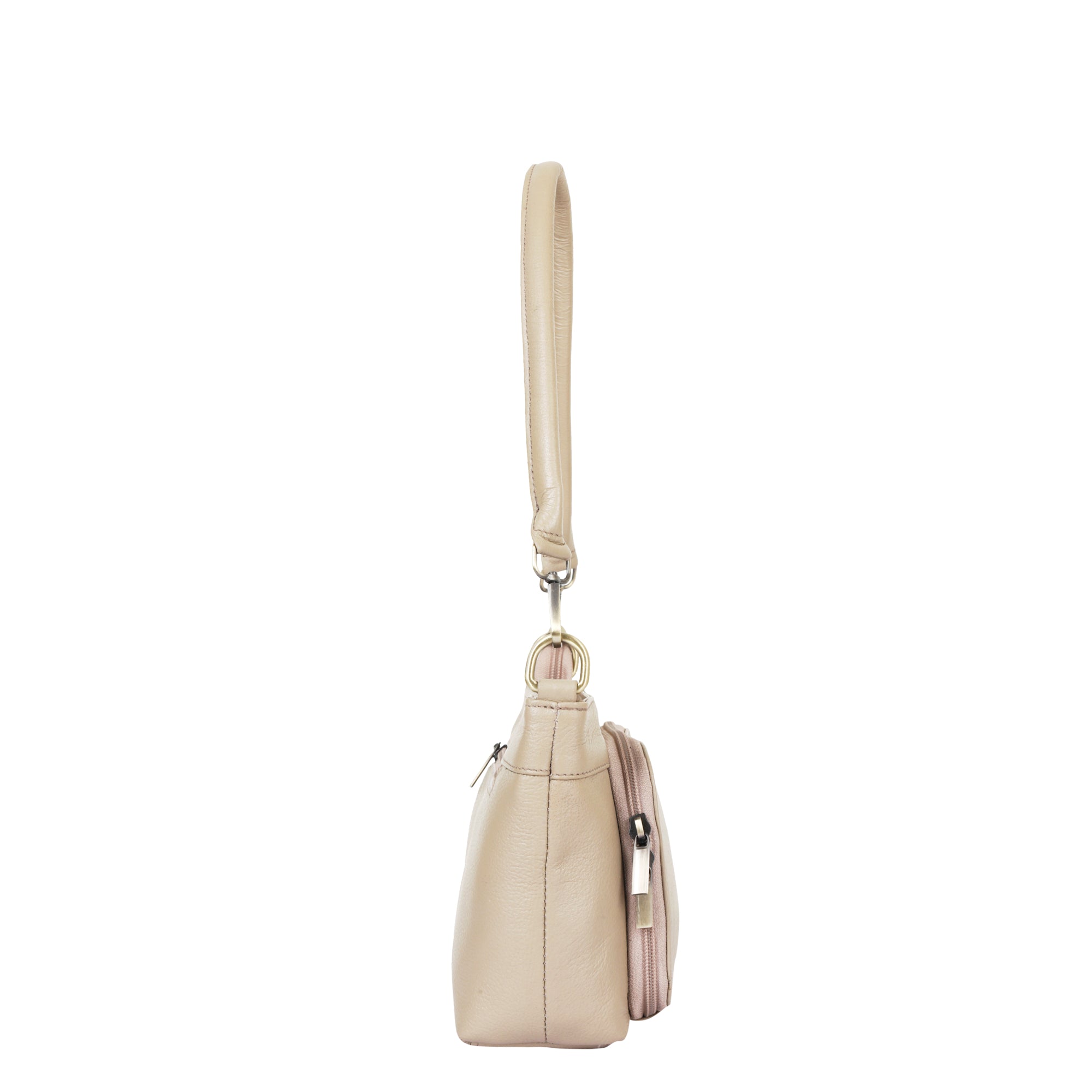 Taupe Genuine Leather Shoulder Handbag – Women’s Tote with Front Pocket