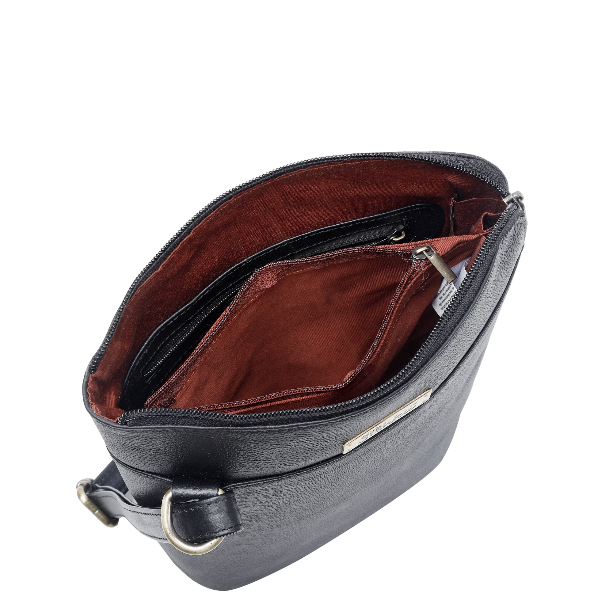 Black Genuine Leather Shoulder Bag for Women – Sleek Crossbody Organizer Purse