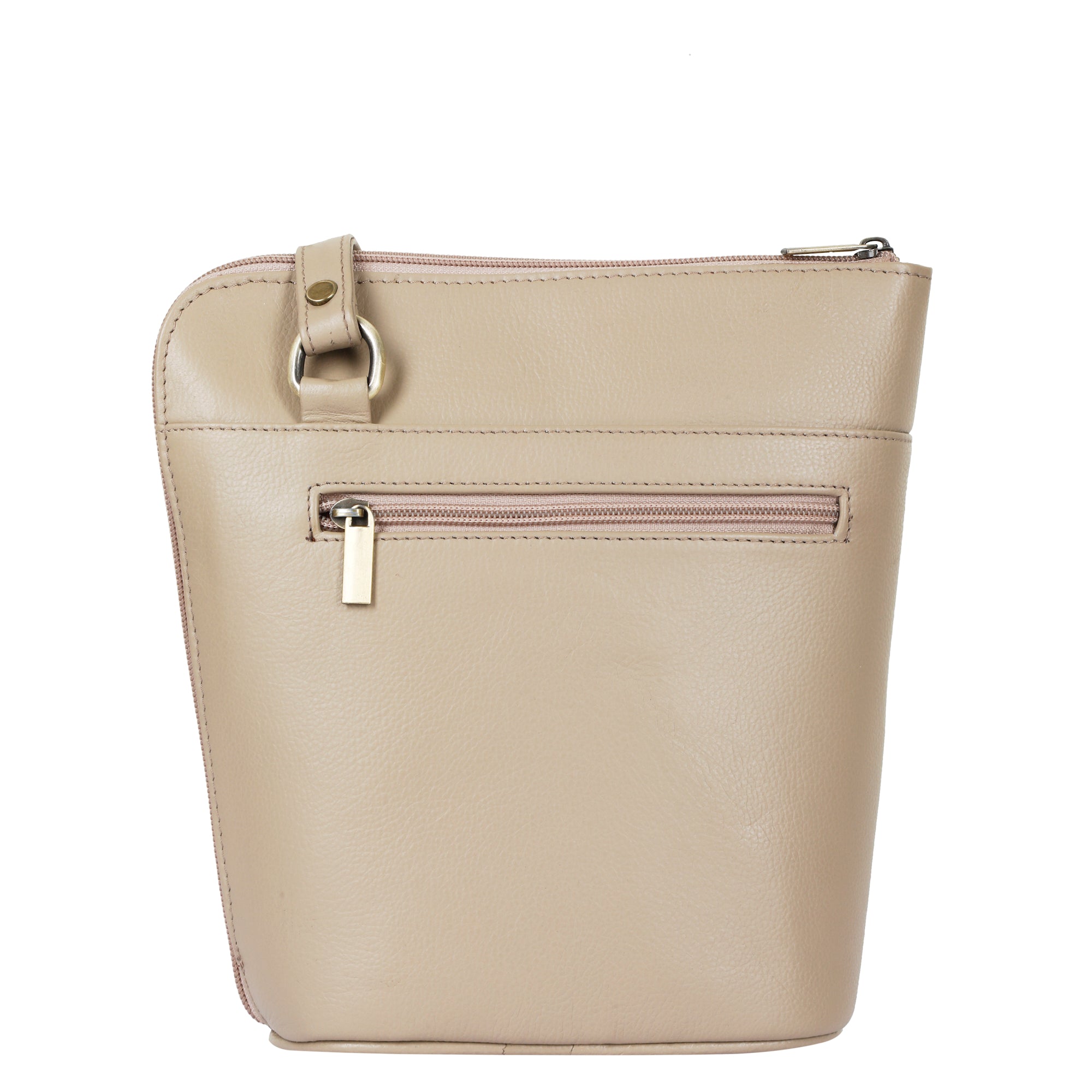 Sishka Taupe Genuine Leather Crossover Bag for Women – Modern Shoulder Handbag with an Elegant Organizer Design, Ideal for Everyday Carry (H 9.25" x W 9.5" x D 3.5").