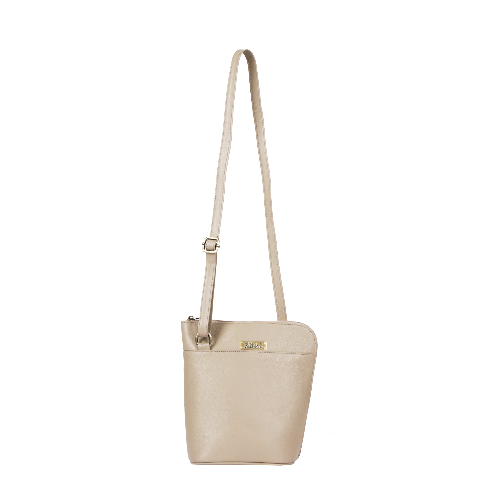 Sishka Taupe Genuine Leather Crossover Bag for Women – Modern Shoulder Handbag with an Elegant Organizer Design, Ideal for Everyday Carry (H 9.25" x W 9.5" x D 3.5").