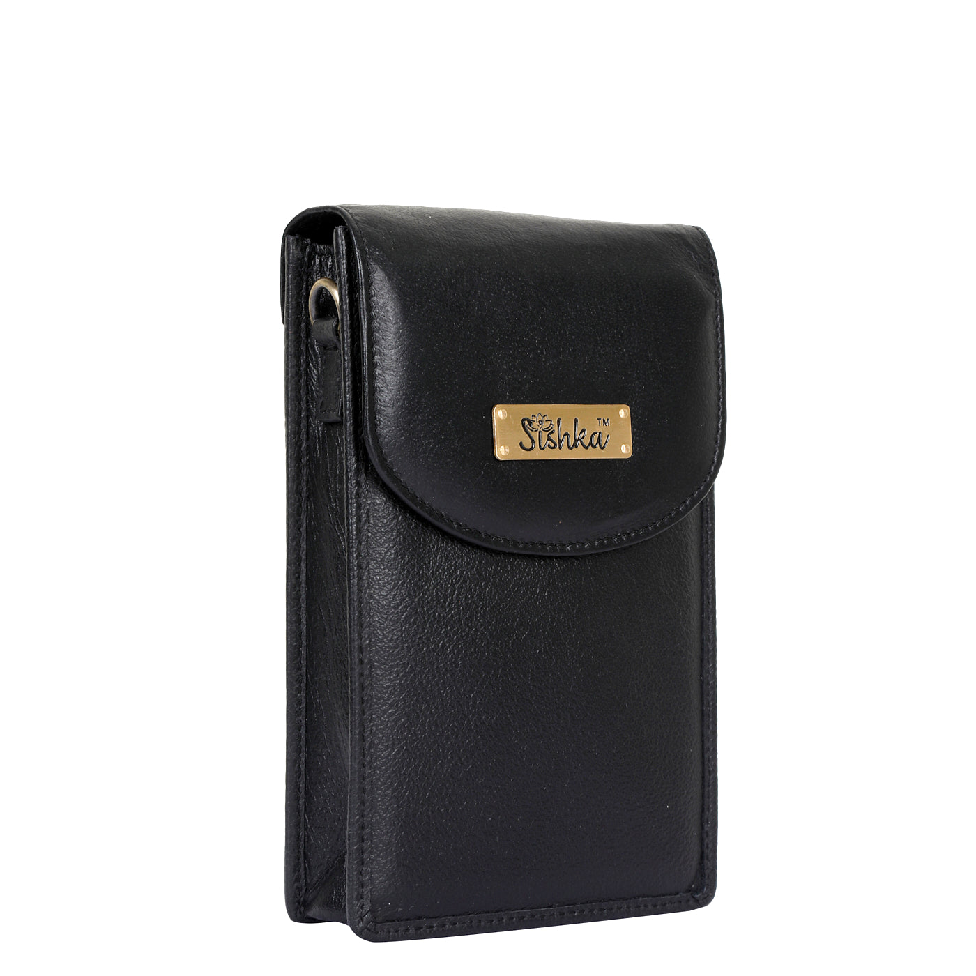 Crossbody Cell Phone Wallet in Trendy Black by Sishka – Stylish Genuine Leather Purse, Sleek Shoulder Bag, Travel Sling, Compact Wallet for Everyday Use.