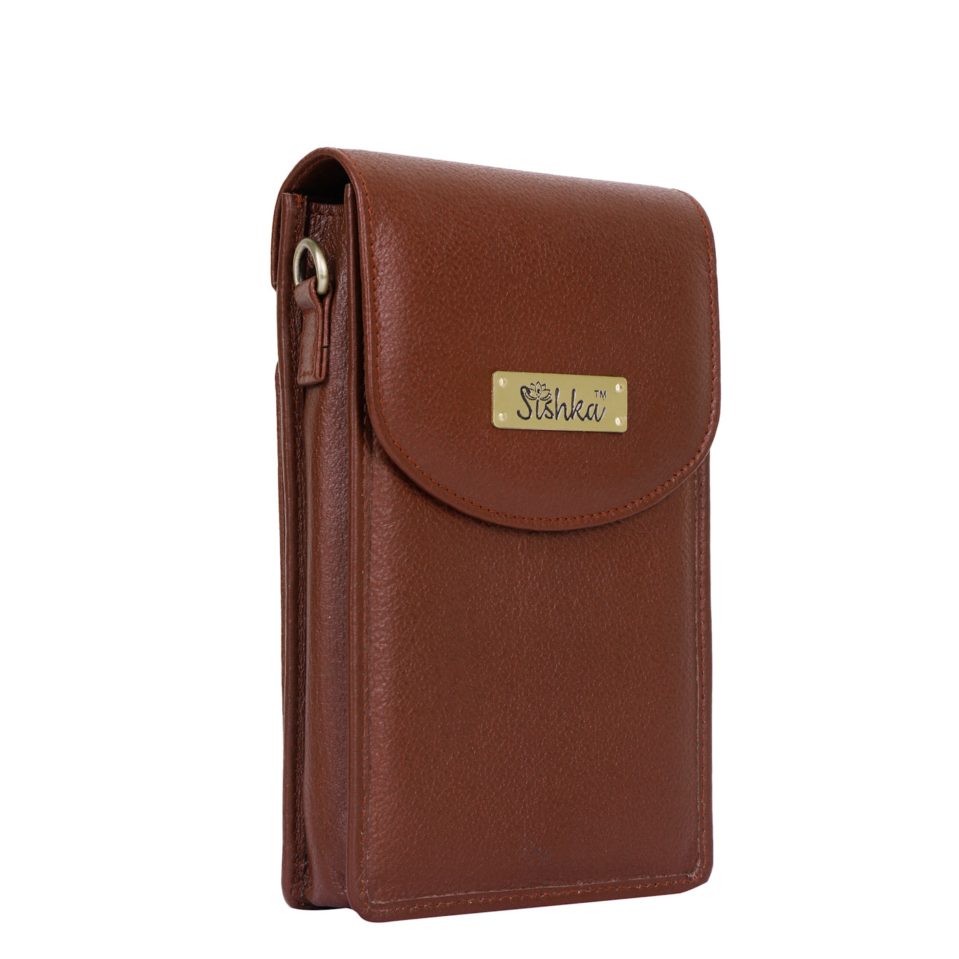 Crossbody Cell Phone Wallet in Stylish Brown by Sishka – Leather Purse, Convenient Shoulder Bag, Practical Travel Sling, Compact Wallet for Everyday Needs.