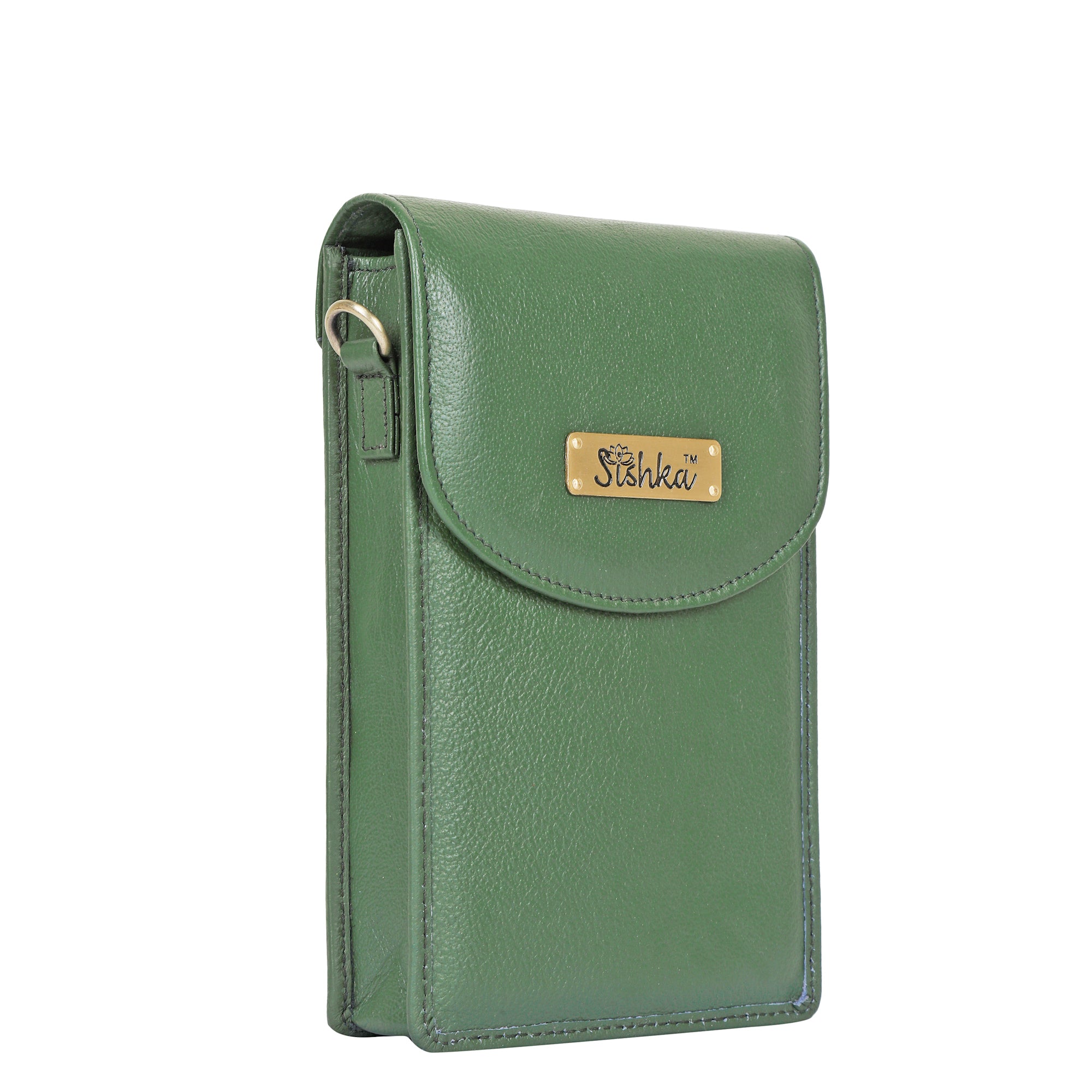 Sishka Olive Crossbody Cell phone Wallet for Women/ Ladies – Trendy Leather Phone Purse, Stylish Shoulder Bag, Genuine Leather Travel Sling, Compact Wallet for Everyday Use.