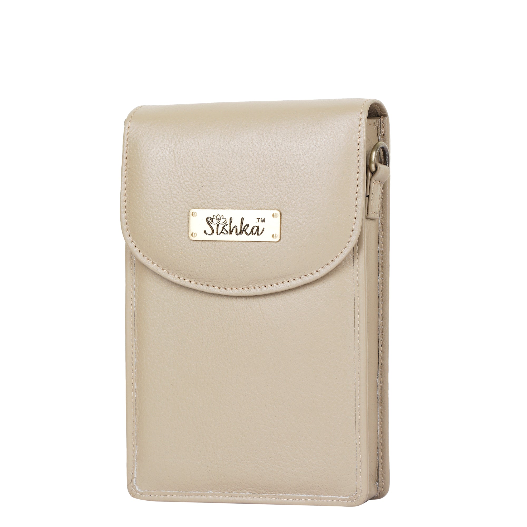 Crossbody Cell Phone Wallet for Ladies in Taupe Colour– Fashionable Leather Phone Purse, Sleek Shoulder Bag, Genuine Leather Travel Sling, Compact Everyday Wallet | Sishka