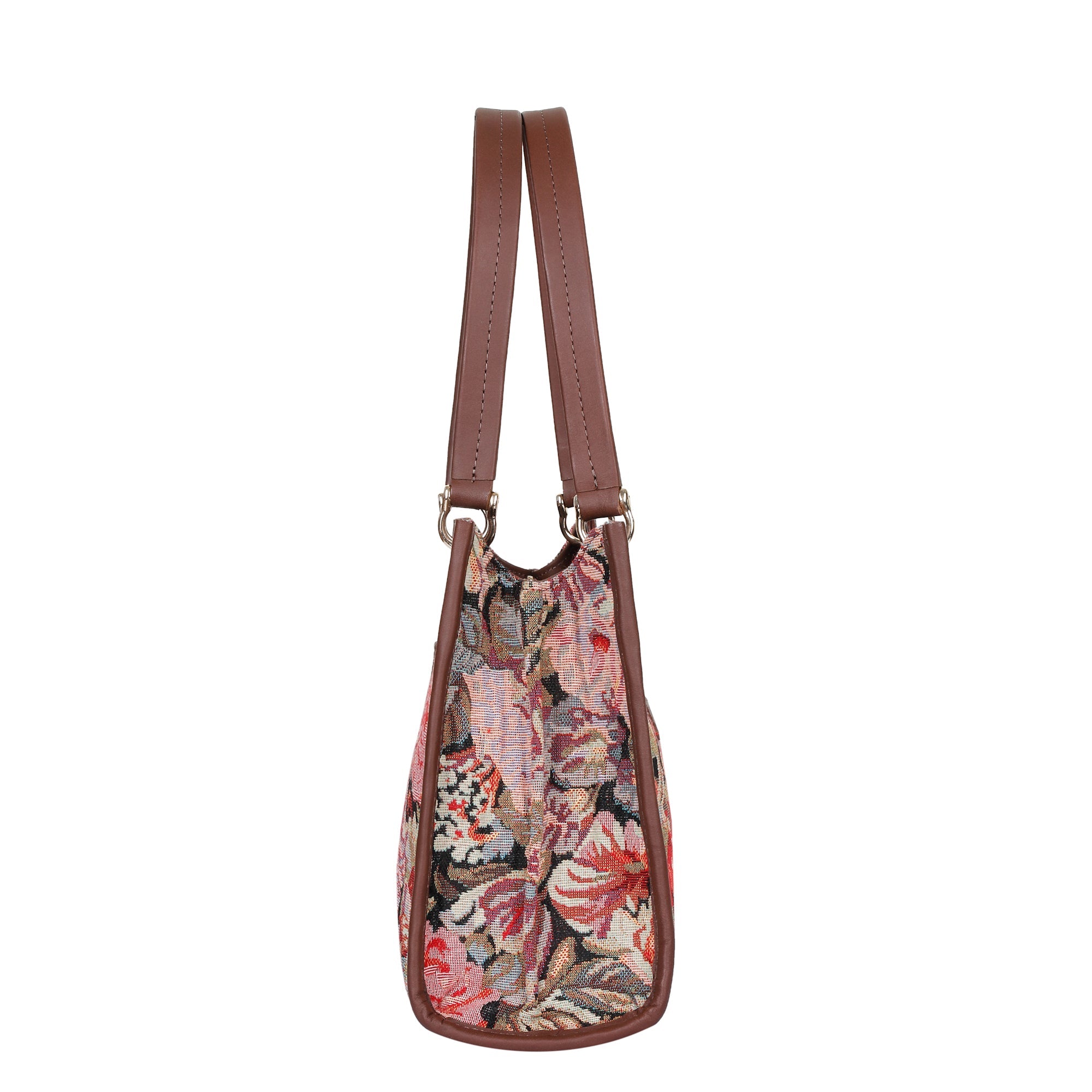 Women’s Floral Tapestry Satchel & Crossbody Bag – Leather-Trimmed Shoulder Purse with Top Handle