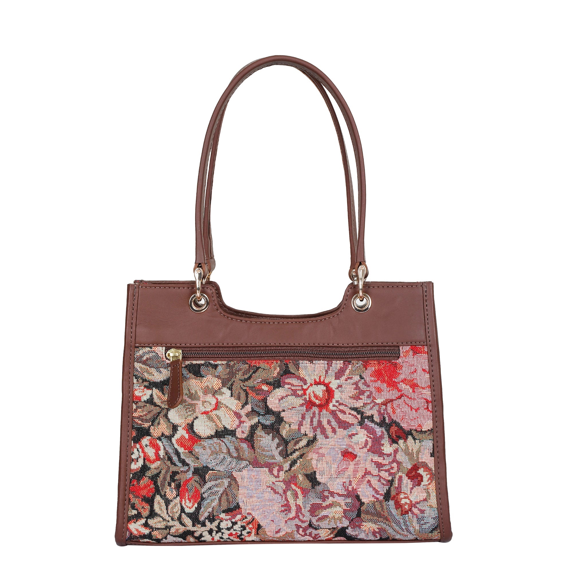Women’s Floral Tapestry Satchel & Crossbody Bag – Leather-Trimmed Shoulder Purse with Top Handle