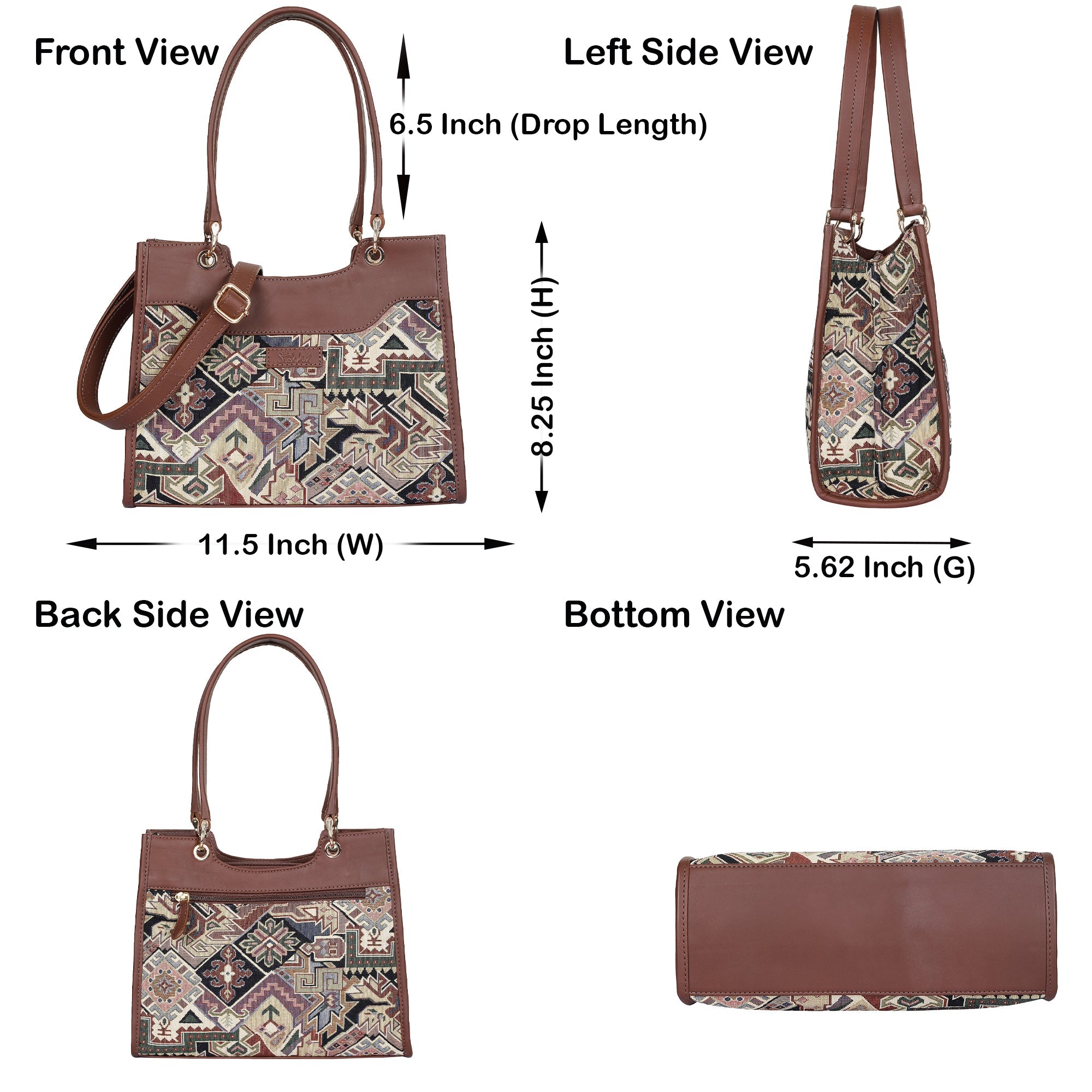 Women’s Geometric Tapestry Satchel & Crossbody Bag – Leather-Trimmed Hand & Shoulder Purse