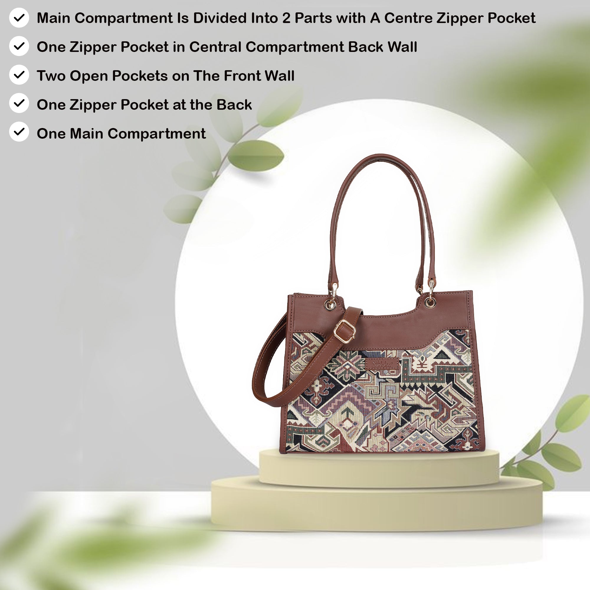 Women’s Geometric Tapestry Satchel & Crossbody Bag – Leather-Trimmed Hand & Shoulder Purse
