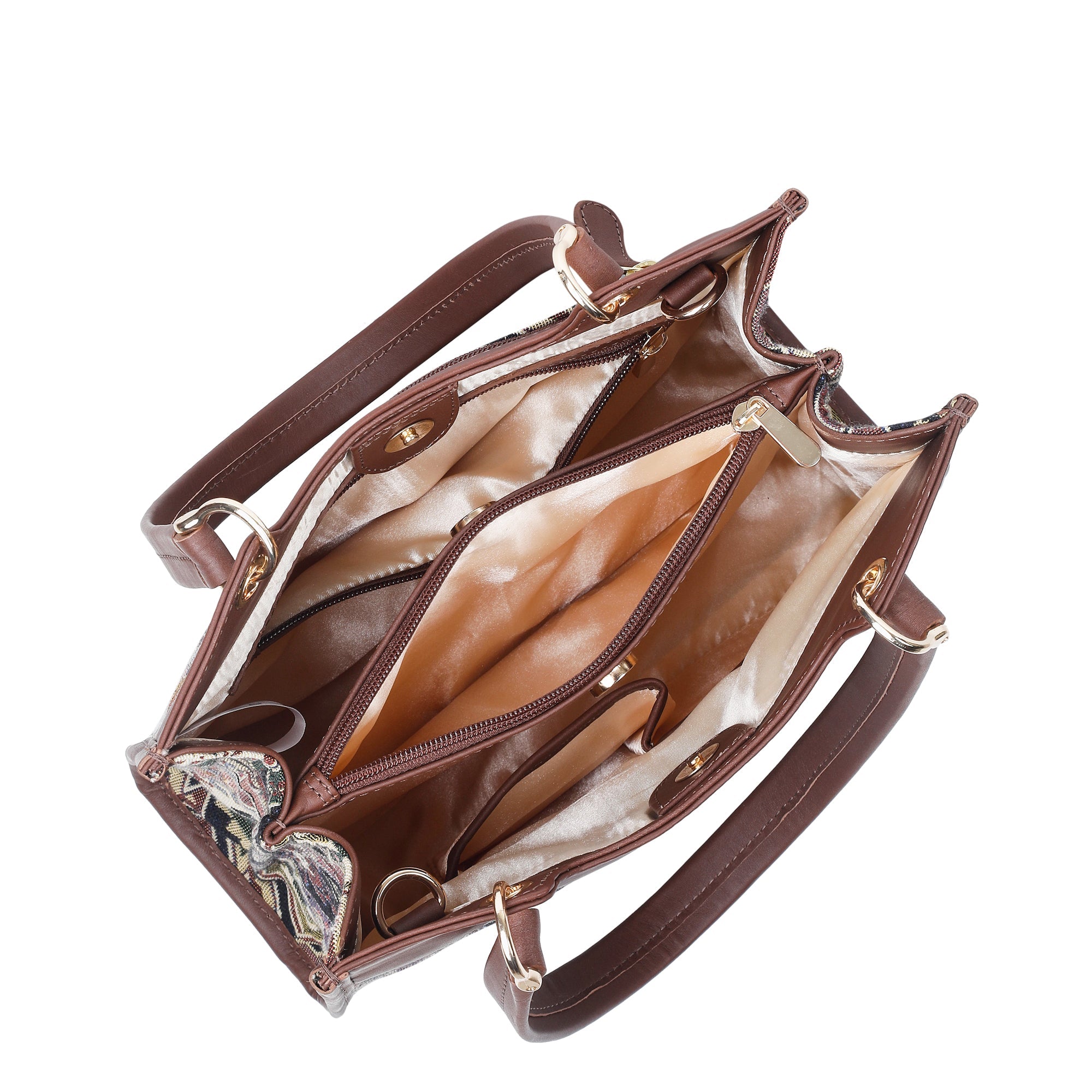 Women’s Geometric Tapestry Satchel & Crossbody Bag – Leather-Trimmed Hand & Shoulder Purse