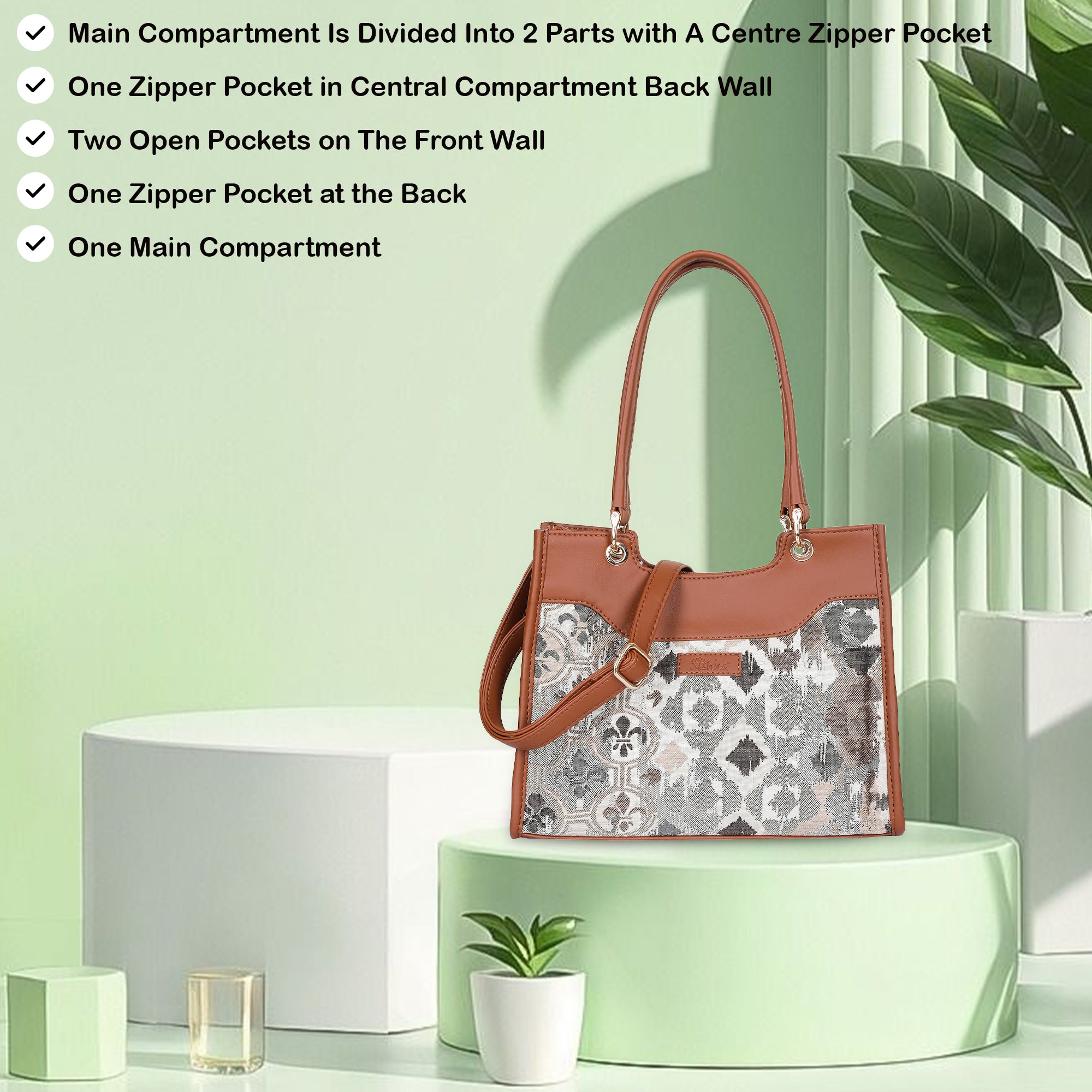 Abstract Tapestry Satchel Bag Crossbody Top Handle Handbag for Women with Vegan Leather Trim for Daily Use