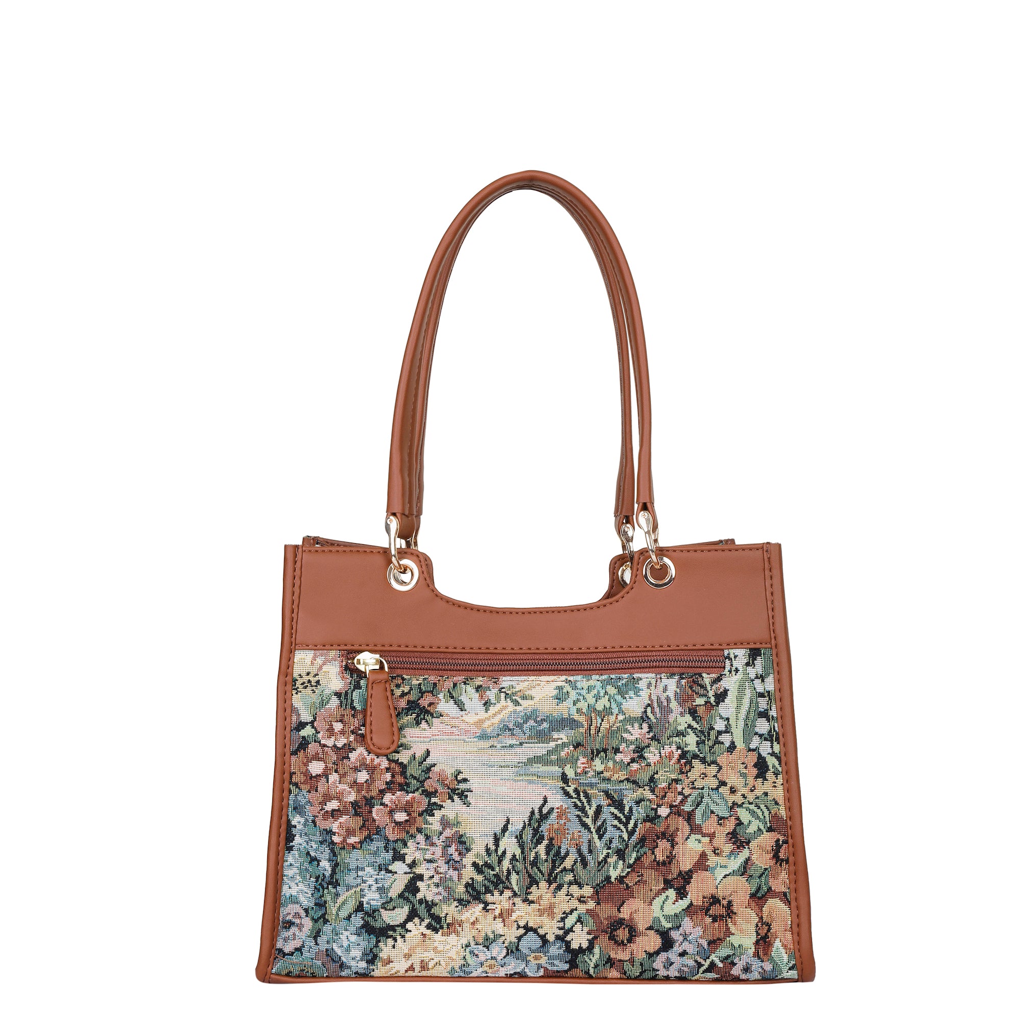 Women’s Botanical Tapestry Satchel Bag Crossbody Shoulder Handbag with Vegan Leather Trim for Everyday Use