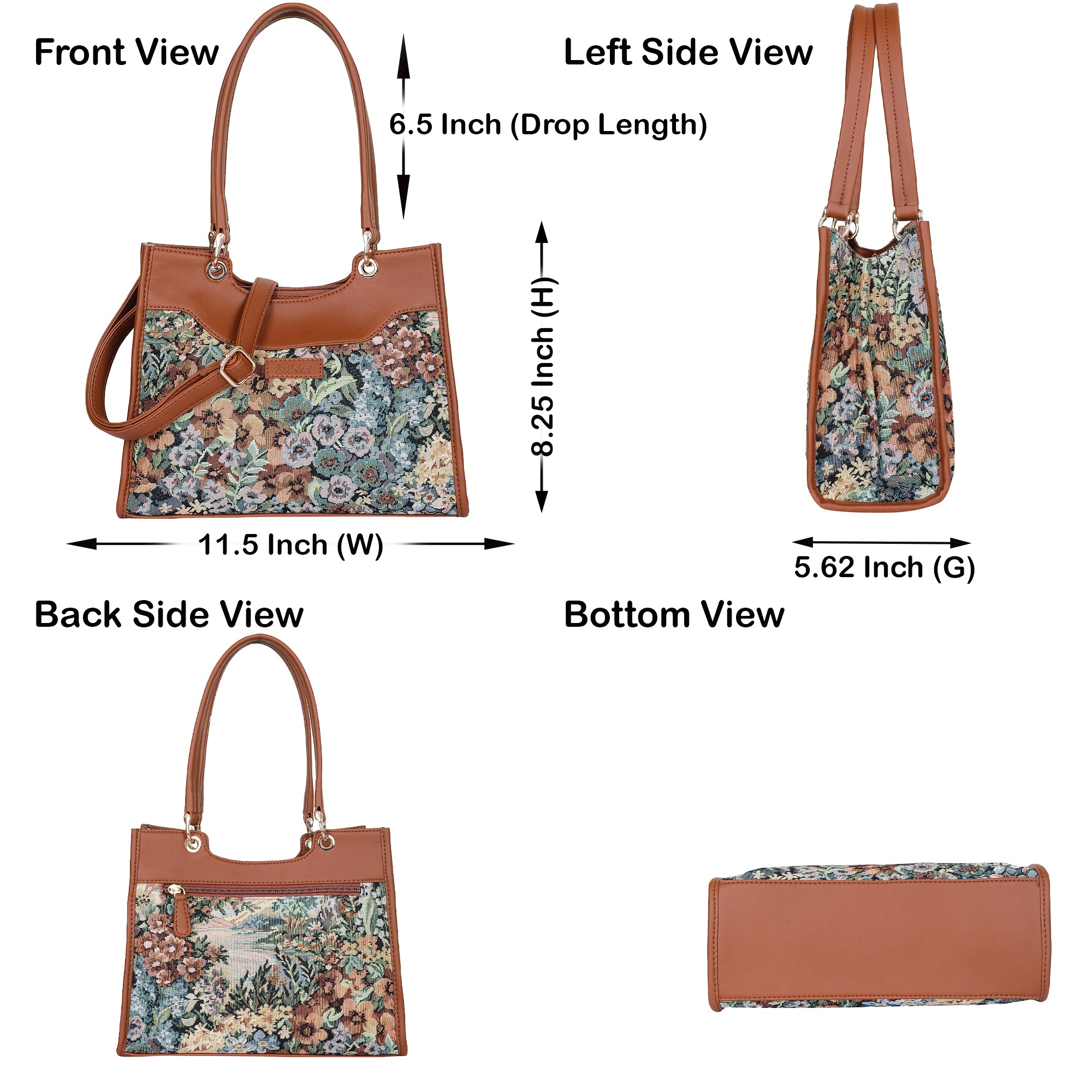 Women’s Botanical Tapestry Satchel Bag Crossbody Shoulder Handbag with Vegan Leather Trim for Everyday Use
