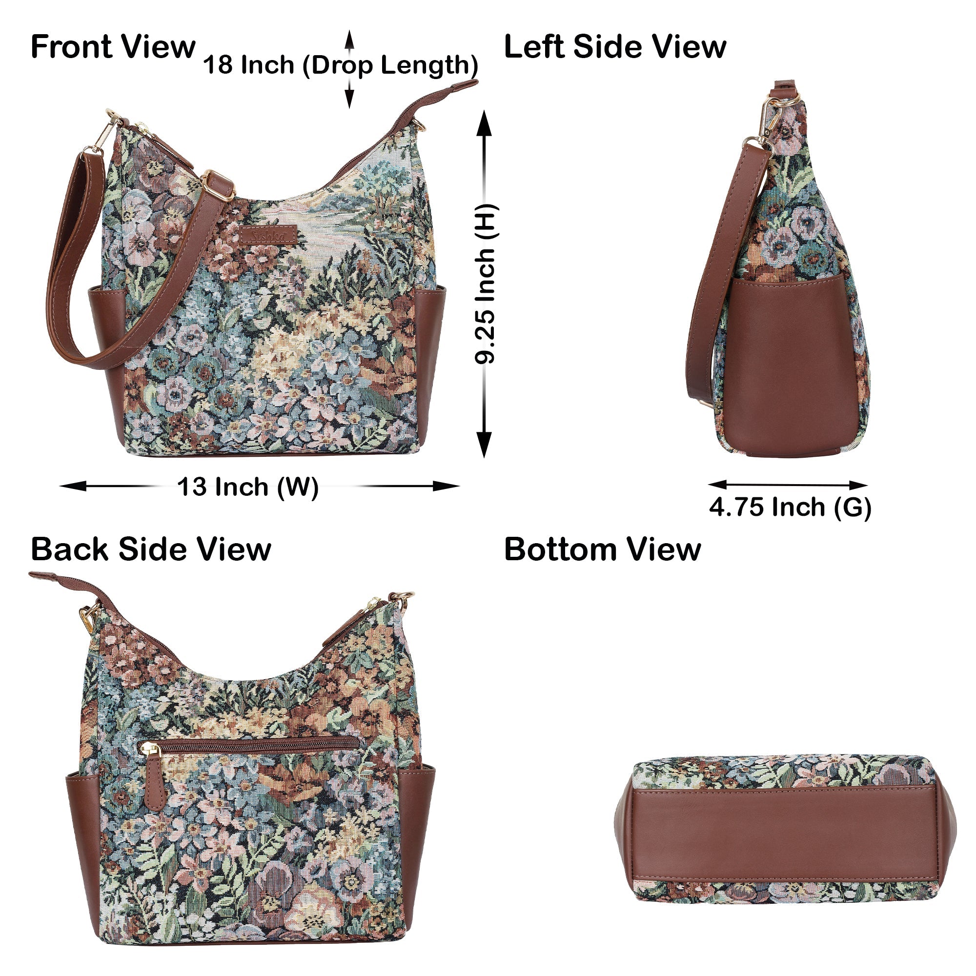 Sishka Women’s Botanical Design Tapestry Hobo Bag | Elegant Leather-Trimmed Shoulder & Crossbody Purse for Casual Outings