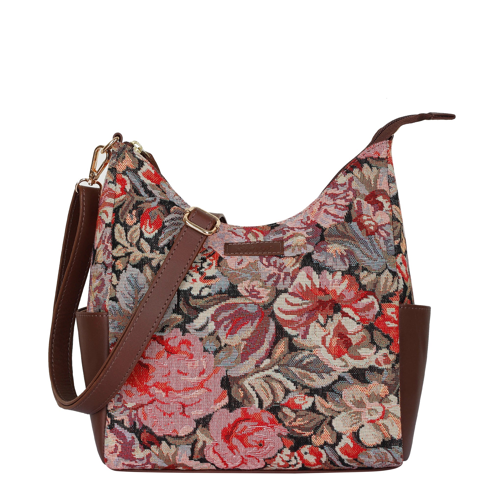 Sishka Women's Floral Tapestry Hobo Bag | Stylish Leather-Trimmed Shoulder & Crossbody Purse for Daily Essentials