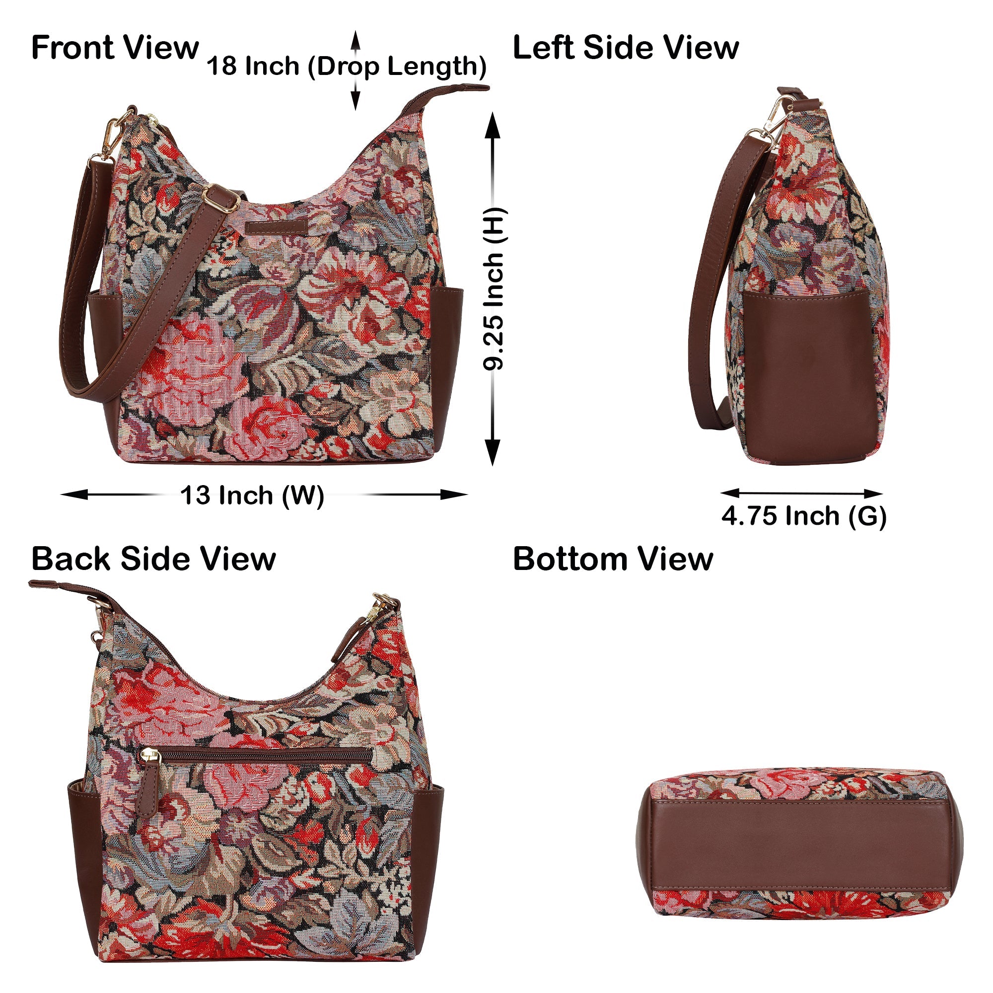 Sishka Women's Floral Tapestry Hobo Bag | Stylish Leather-Trimmed Shoulder & Crossbody Purse for Daily Essentials