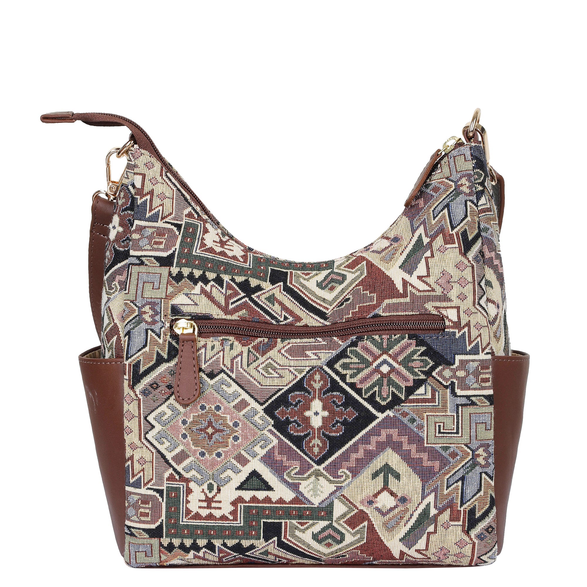 Sishka Women’s Hobo Bag in Geometric Tapestry Pattern with Leather Trim |Crossbody & Shoulder Purse for Office