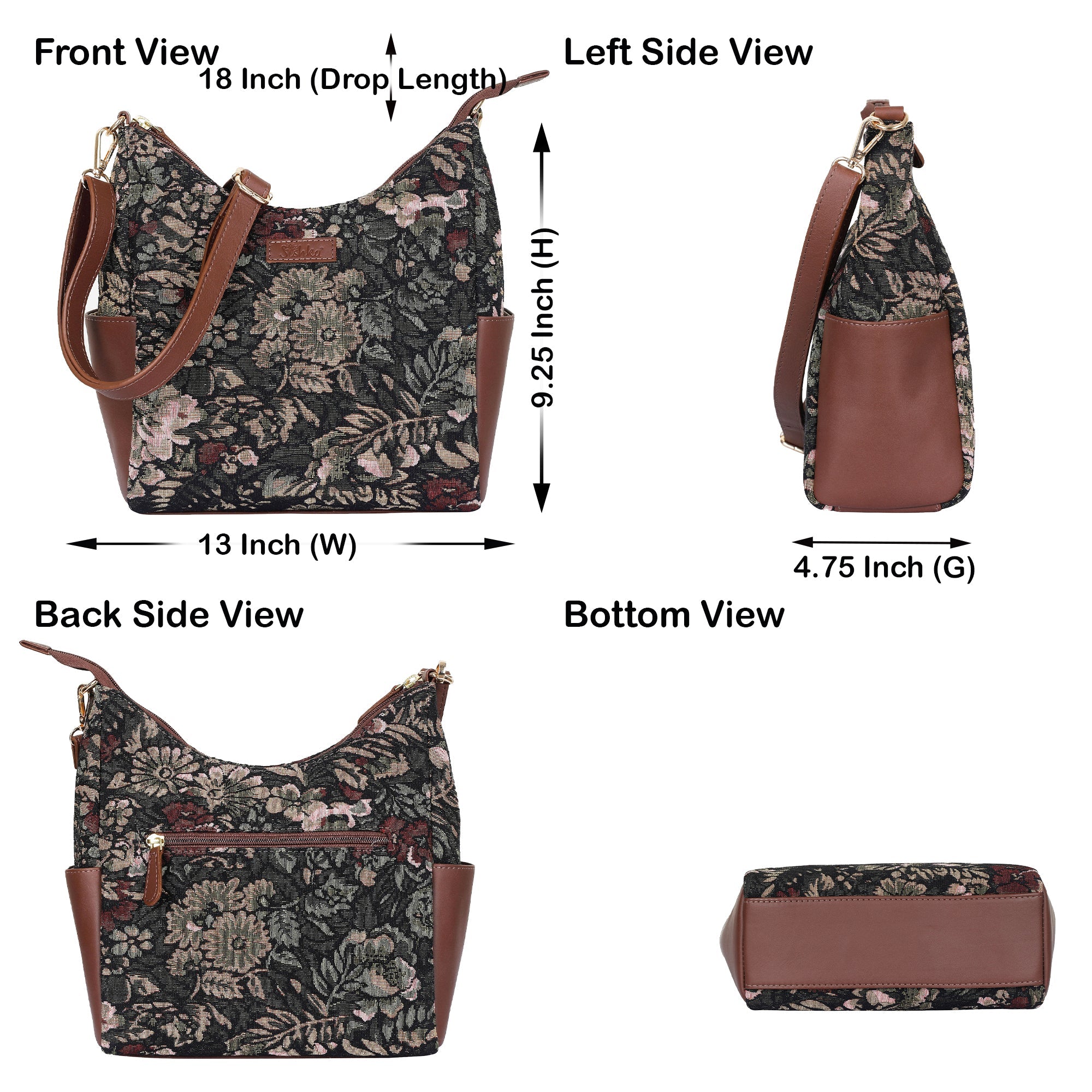 Sishka Women's Hobo Bag in Vintage Tapestry Fabric Pattern | Leather-Trim Crossbody Sling & Shoulder Purse