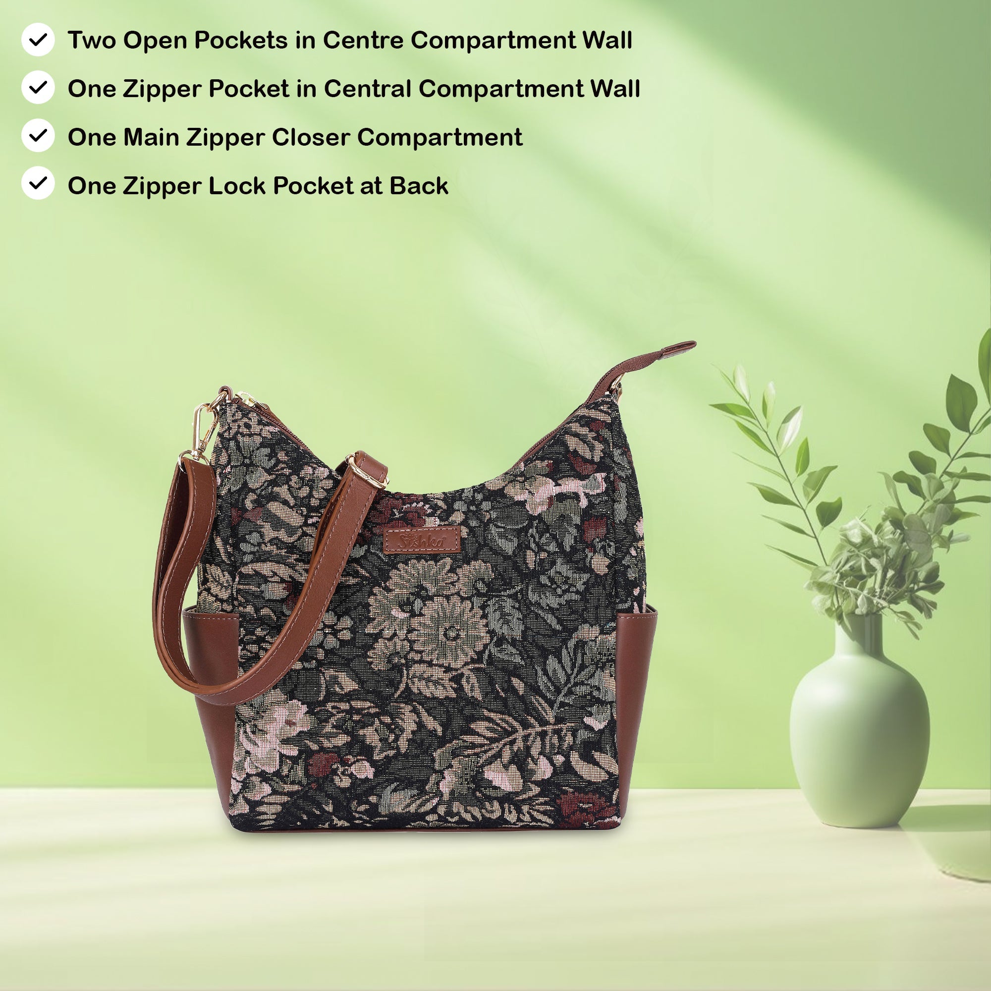 Sishka Women's Hobo Bag in Vintage Tapestry Fabric Pattern | Leather-Trim Crossbody Sling & Shoulder Purse