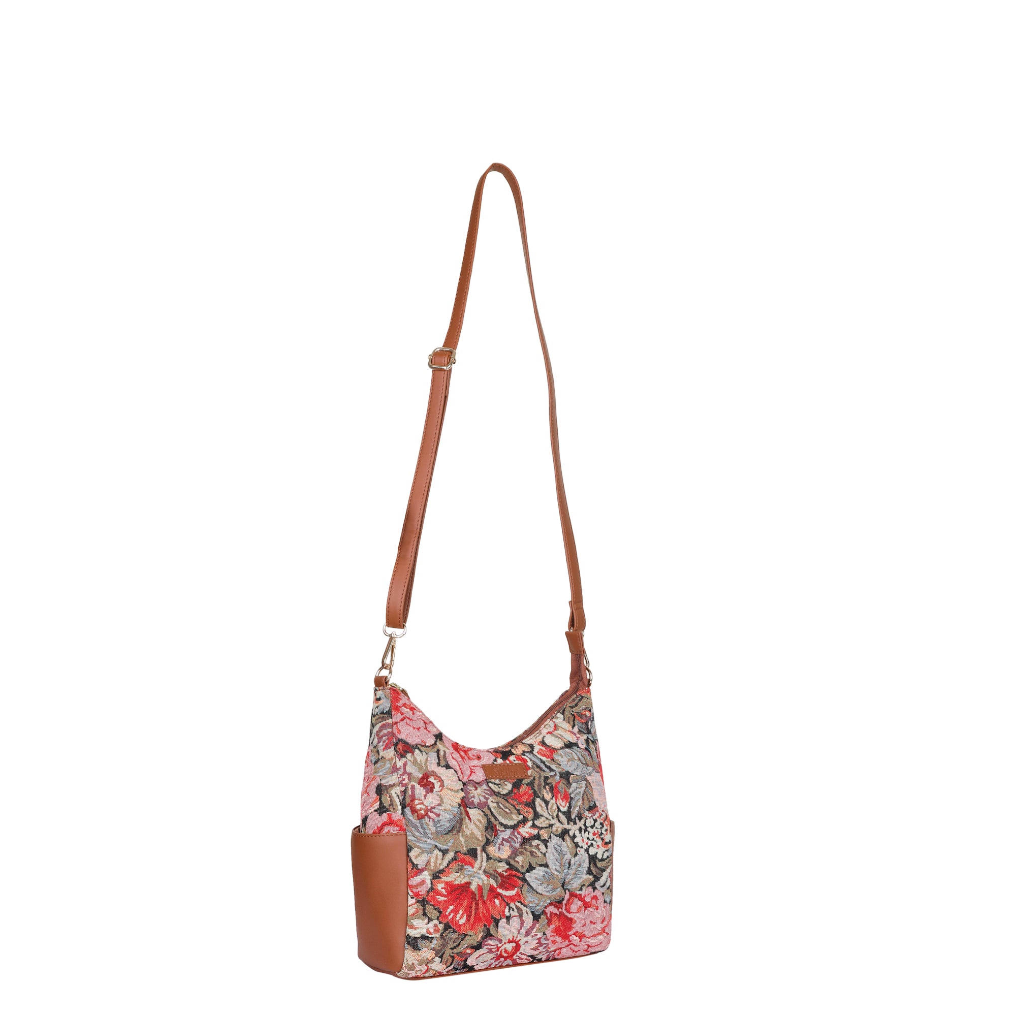 Ladies’ Floral Tapestry Hobo Bag – Stylish Vegan Leather-Trimmed Shoulder & Crossbody Purse for Everyday Essentials